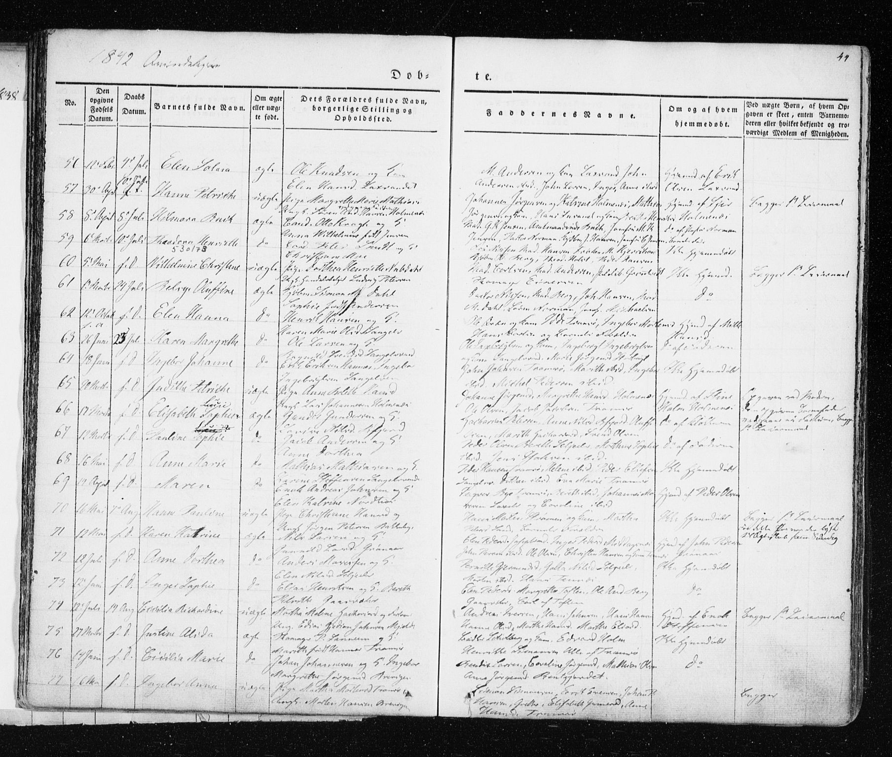 Tromsø sokneprestkontor/stiftsprosti/domprosti, AV/SATØ-S-1343/G/Ga/L0009kirke: Parish register (official) no. 9, 1837-1847, p. 44