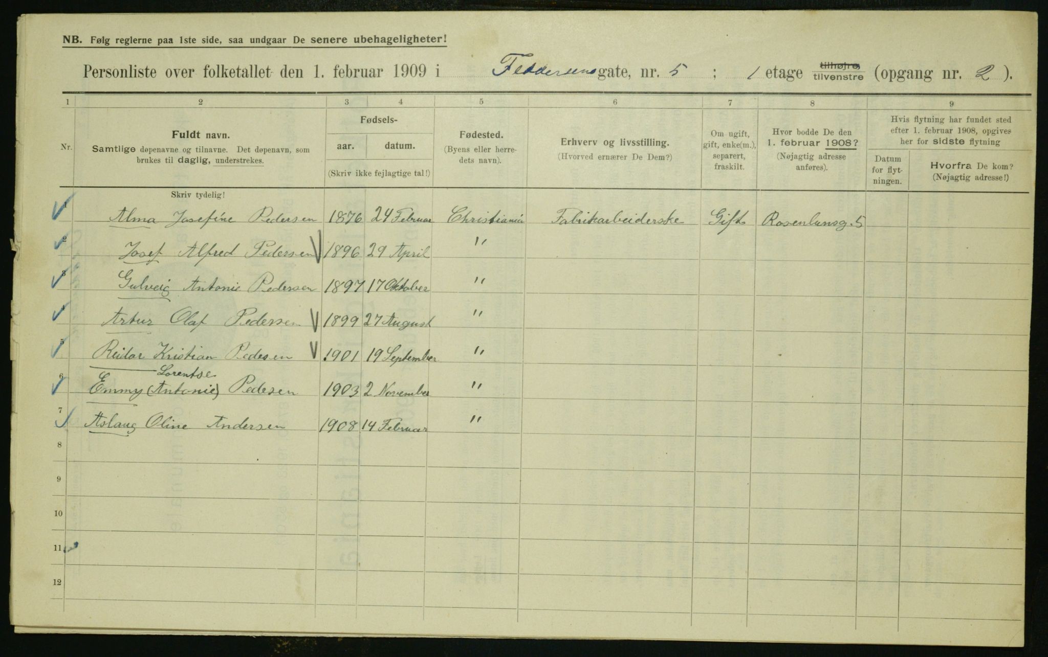 OBA, Municipal Census 1909 for Kristiania, 1909, p. 21690