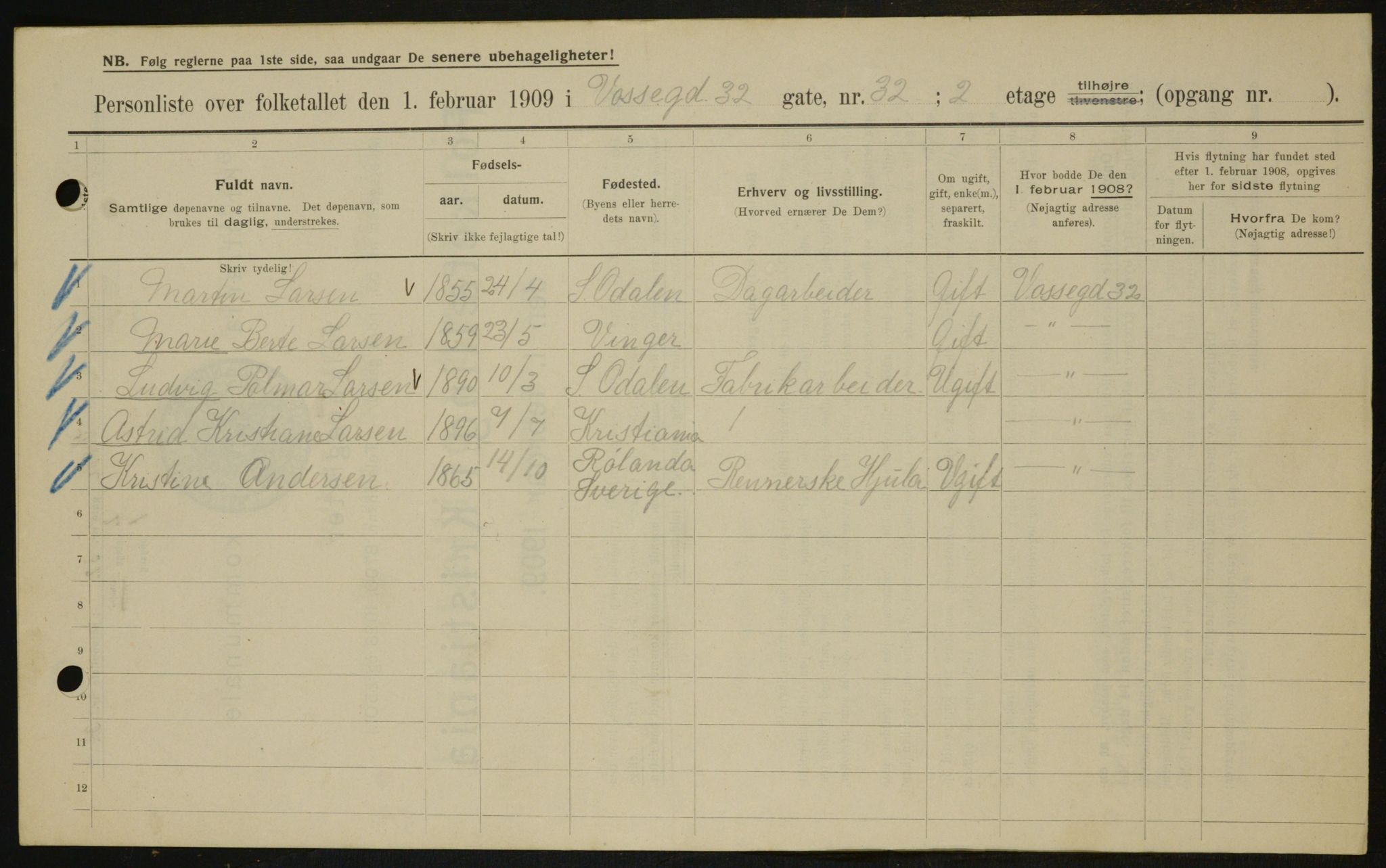 OBA, Municipal Census 1909 for Kristiania, 1909, p. 113902