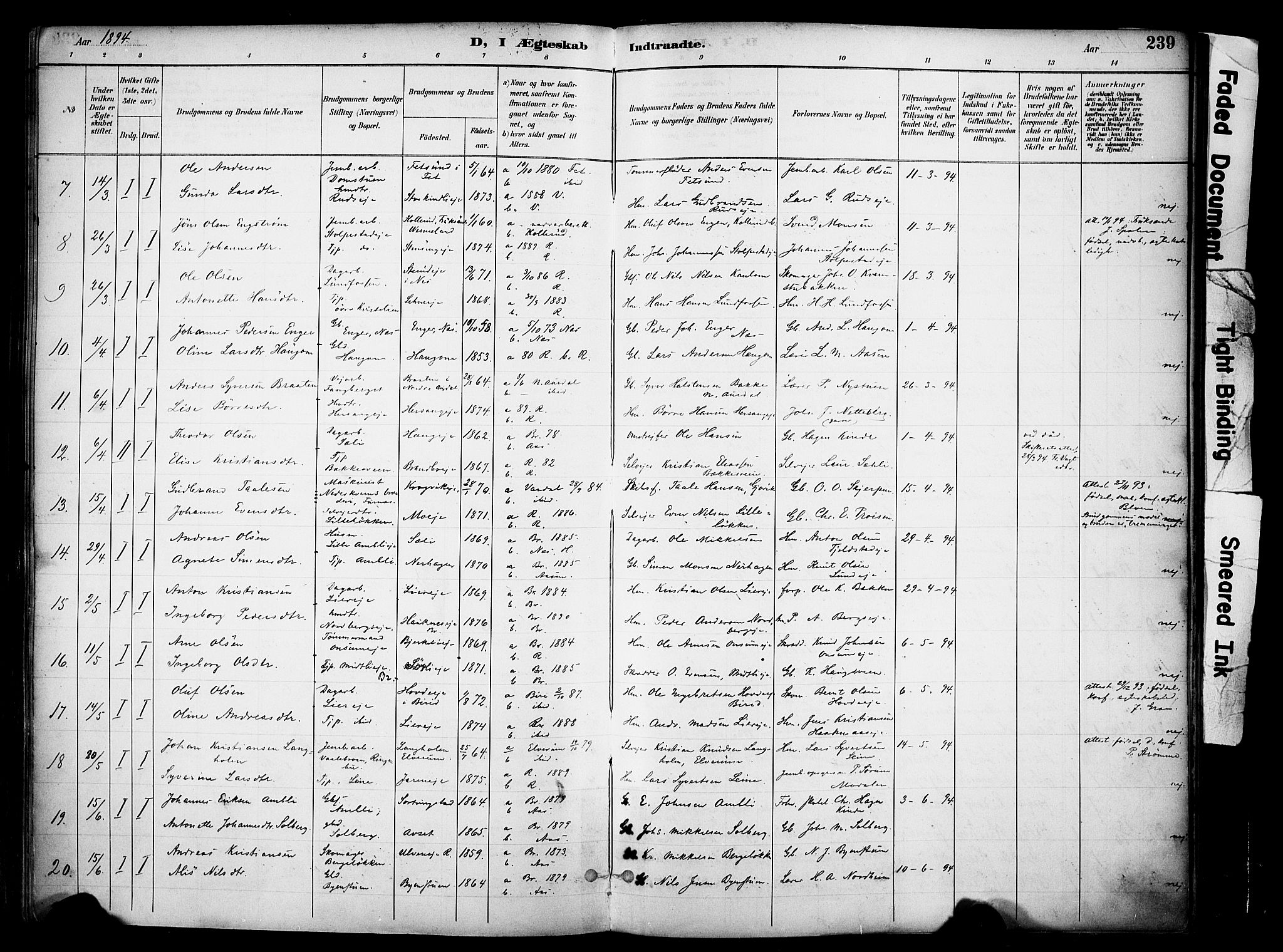 Ringsaker prestekontor, SAH/PREST-014/K/Ka/L0017: Parish register (official) no. 17, 1891-1902, p. 239