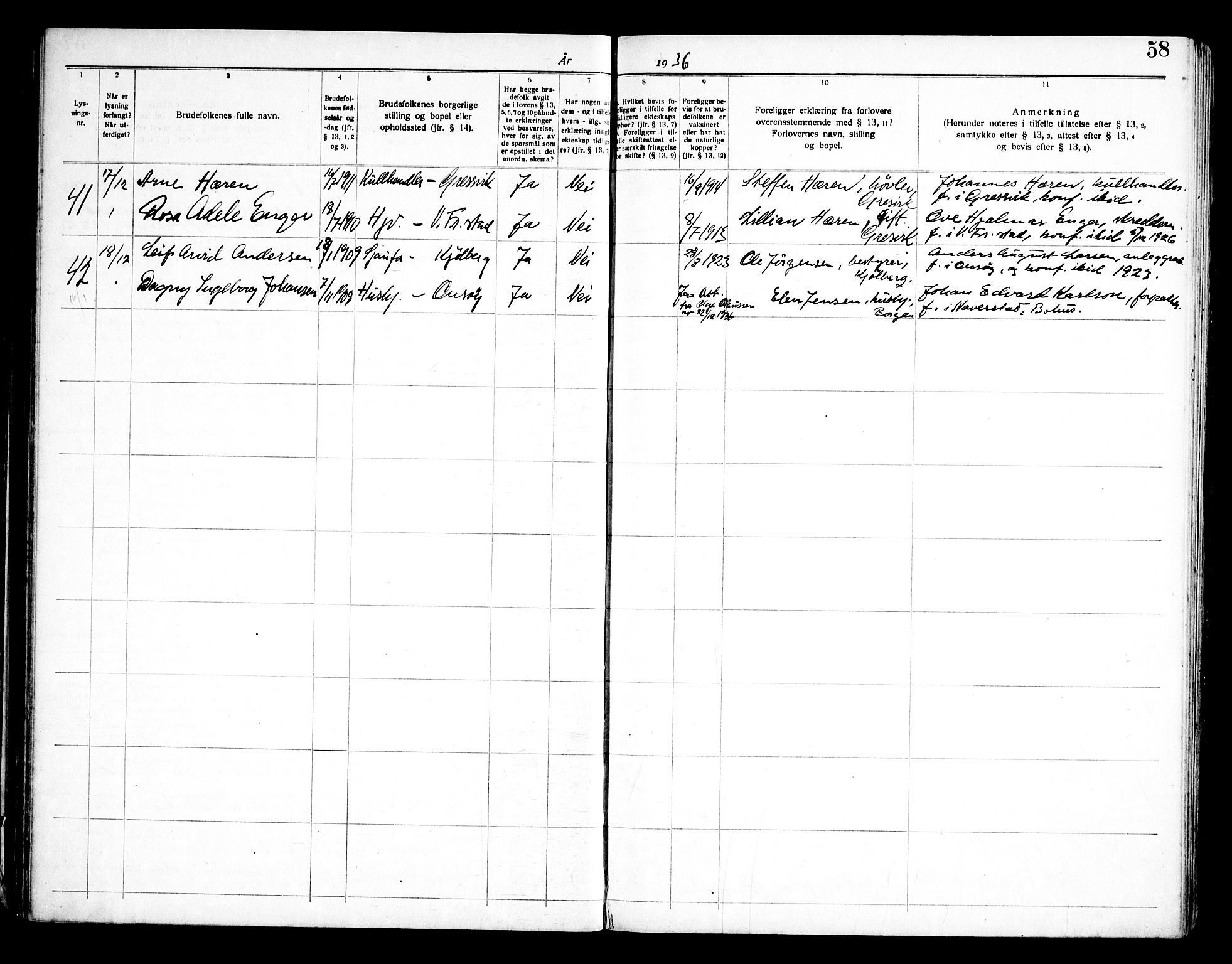 Onsøy prestekontor Kirkebøker, SAO/A-10914/H/Hb/L0001: Banns register no. II 1, 1919-1949, p. 58