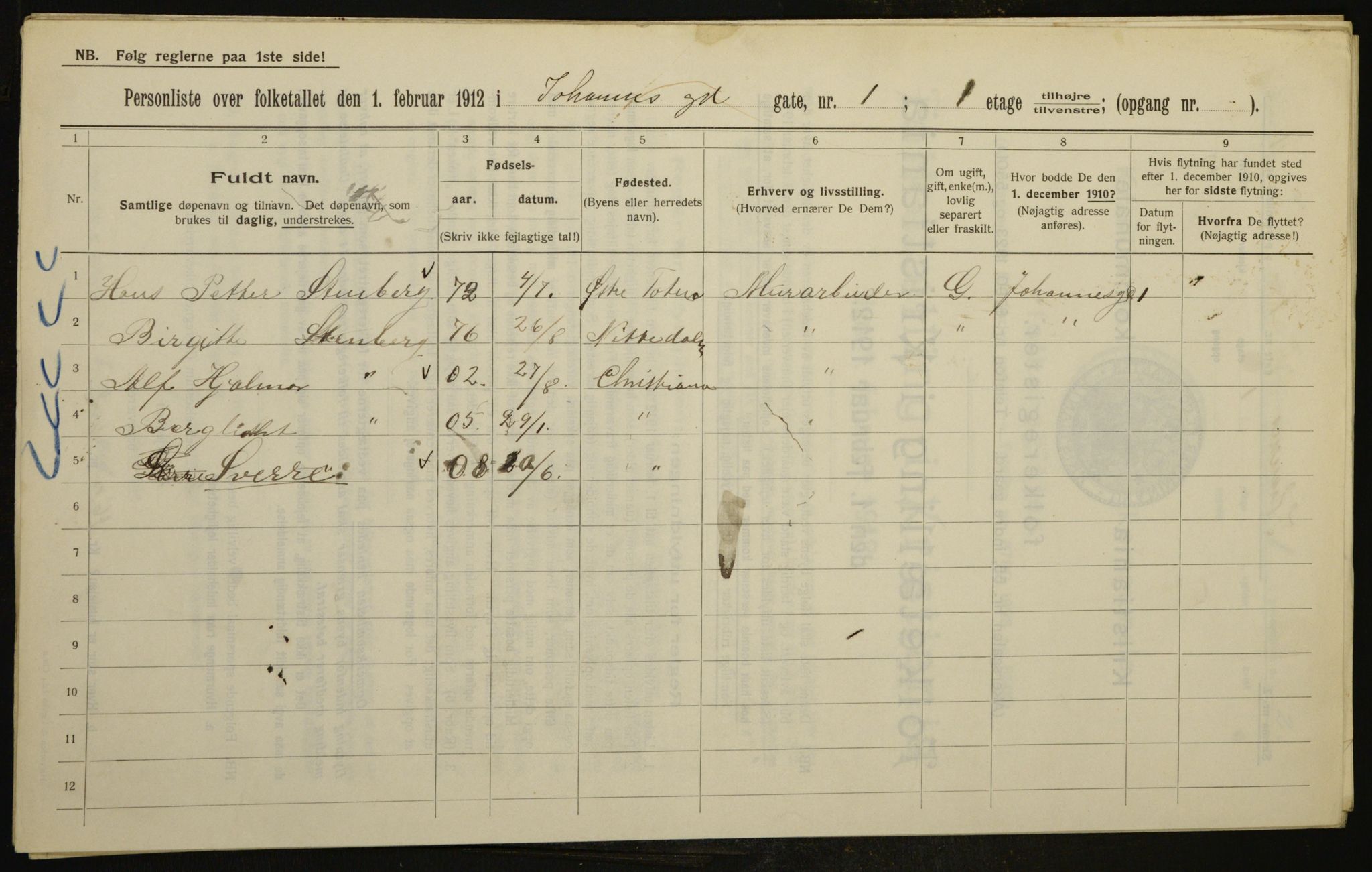 OBA, Municipal Census 1912 for Kristiania, 1912, p. 47477