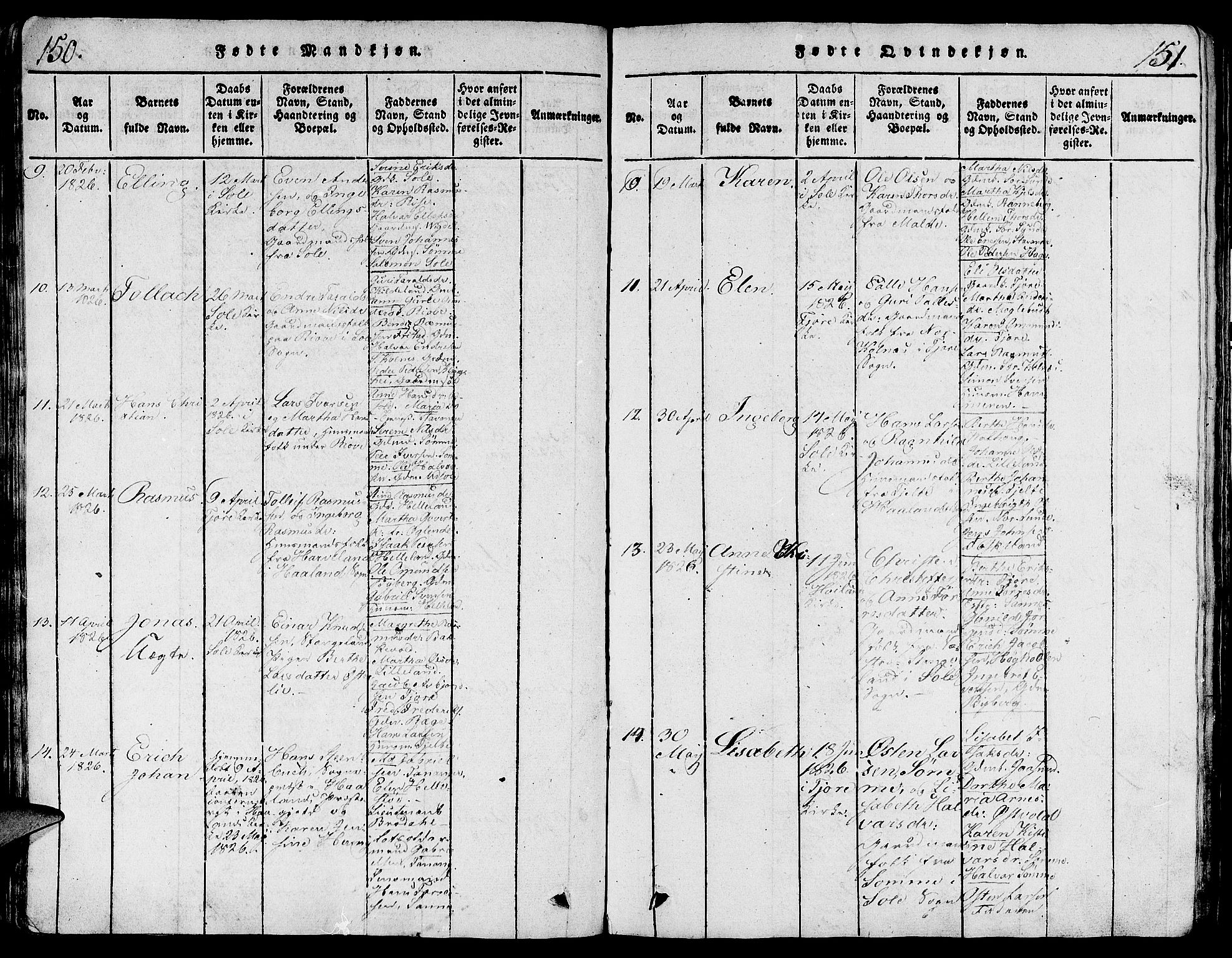 Håland sokneprestkontor, SAST/A-101802/001/30BA/L0004: Parish register (official) no. A 4, 1815-1829, p. 150-151