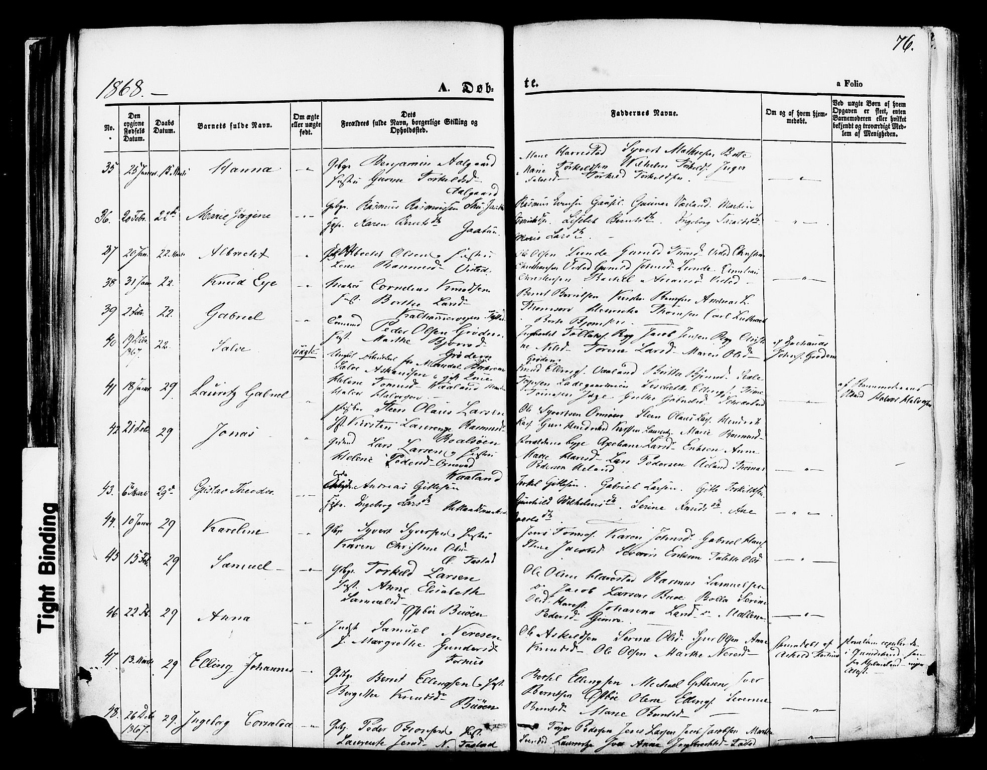 Hetland sokneprestkontor, AV/SAST-A-101826/30/30BA/L0003: Parish register (official) no. A 3, 1862-1876, p. 76