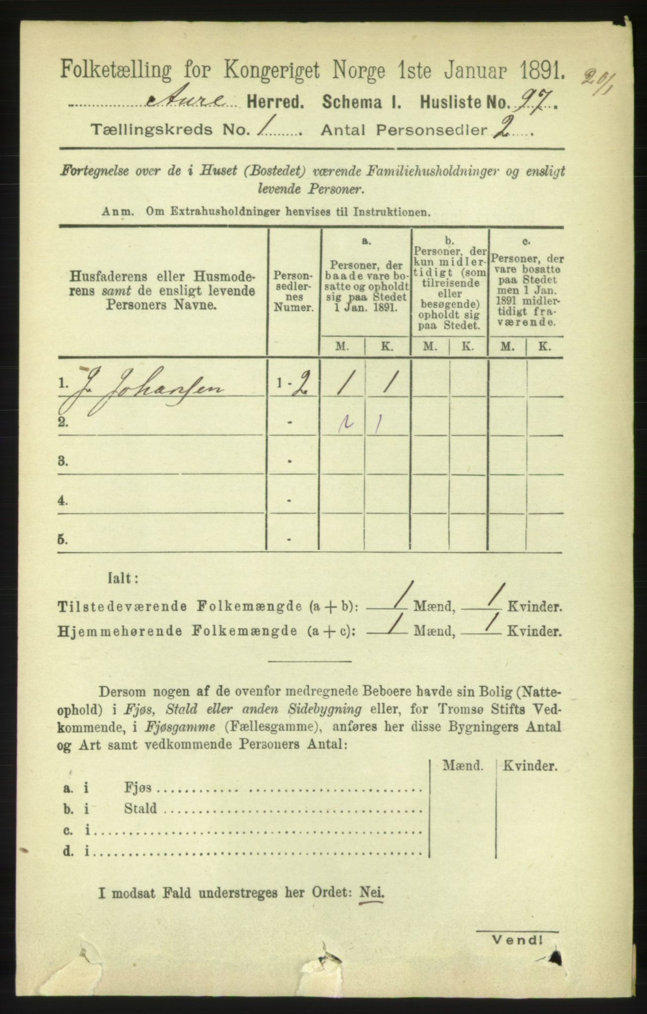 RA, 1891 census for 1569 Aure, 1891, p. 121