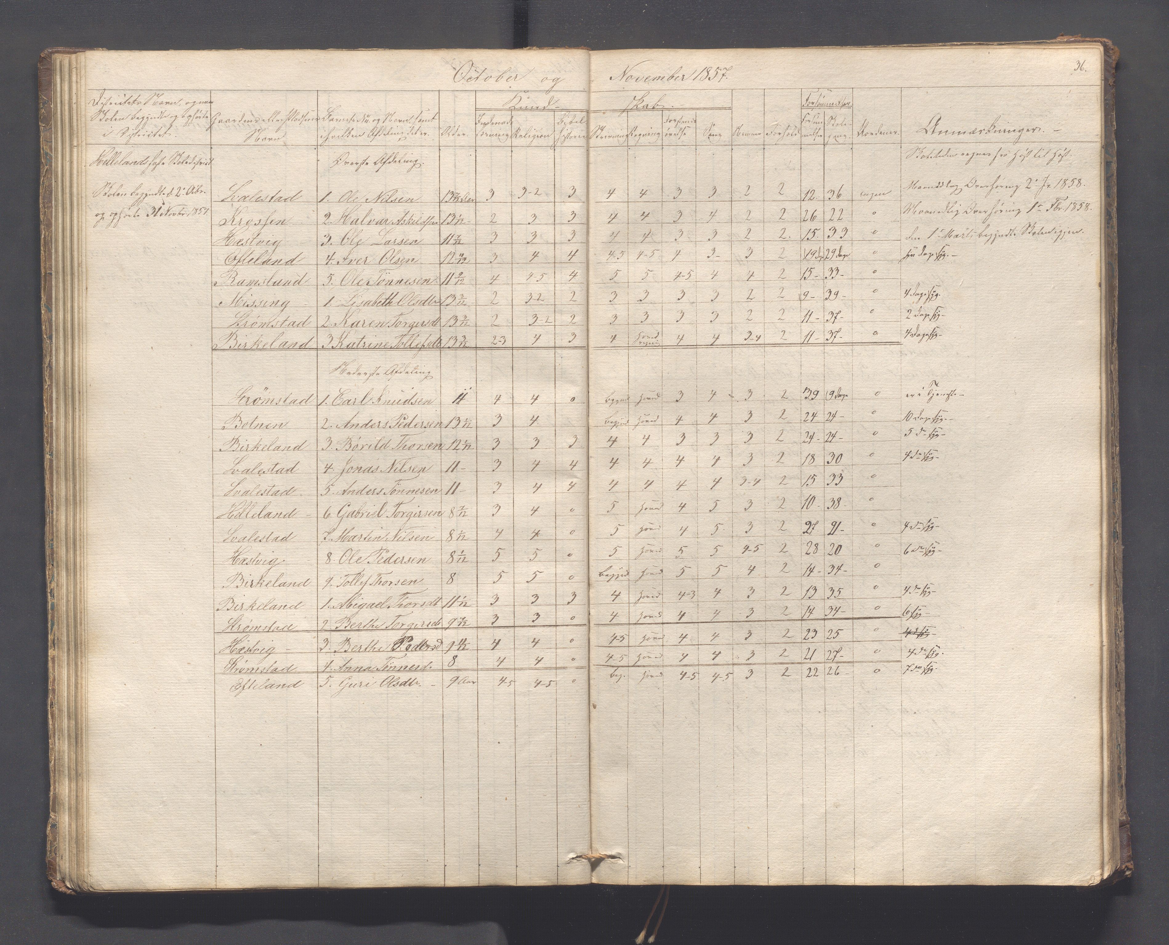 Helleland kommune - Skolekommisjonen/skolestyret, IKAR/K-100486/H/L0005: Skoleprotokoll - Lomeland, Skjerpe, Ramsland, 1845-1891, p. 36