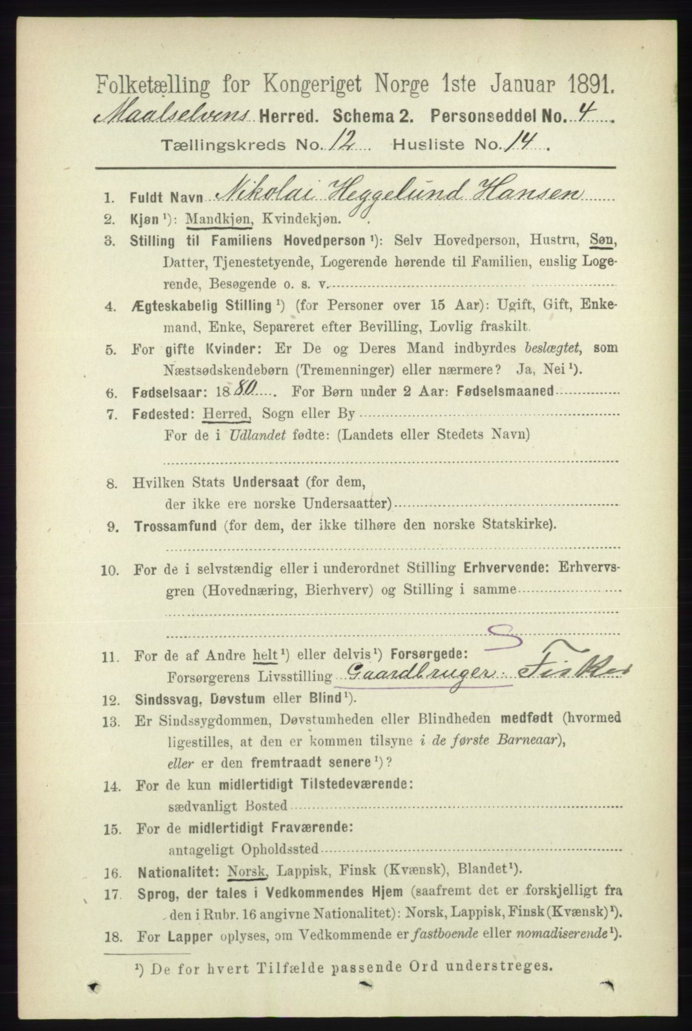 RA, 1891 census for 1924 Målselv, 1891, p. 3884