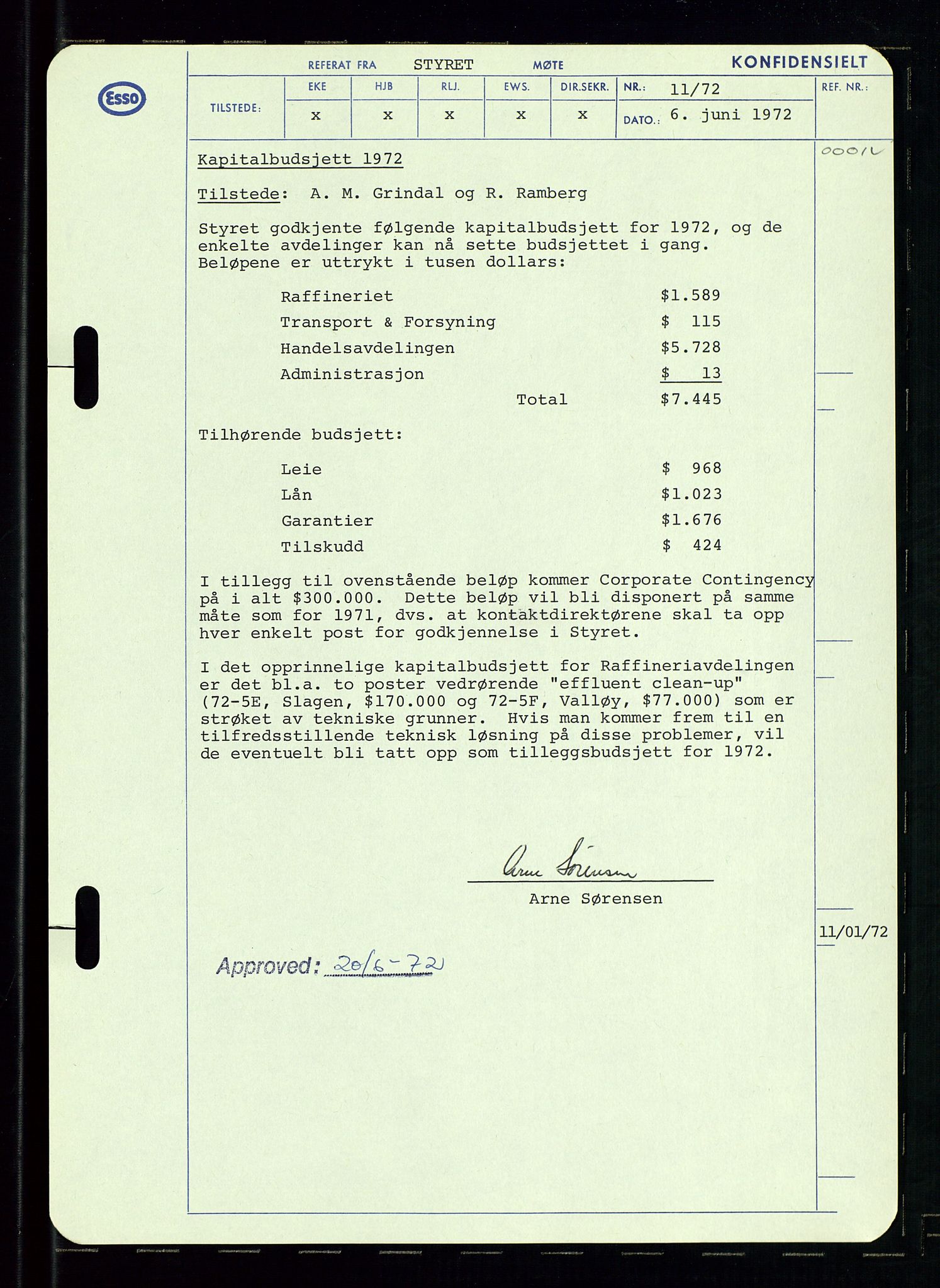 Pa 0982 - Esso Norge A/S, AV/SAST-A-100448/A/Aa/L0003/0002: Den administrerende direksjon Board minutes (styrereferater) og Bedriftforsamlingsprotokoll / Den administrerende direksjon Board minutes (styrereferater), 1970-1974, p. 111