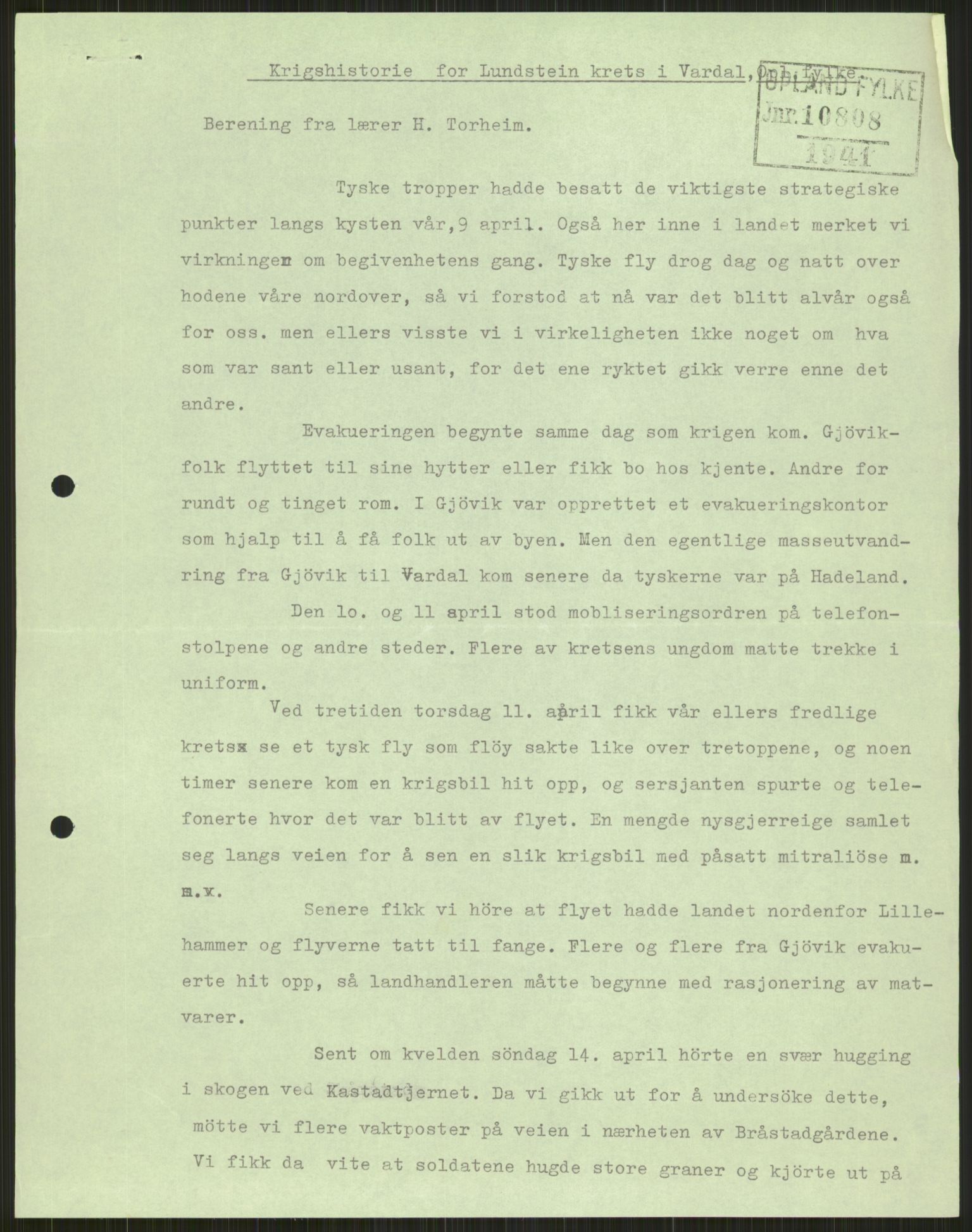 Forsvaret, Forsvarets krigshistoriske avdeling, AV/RA-RAFA-2017/Y/Ya/L0014: II-C-11-31 - Fylkesmenn.  Rapporter om krigsbegivenhetene 1940., 1940, p. 241