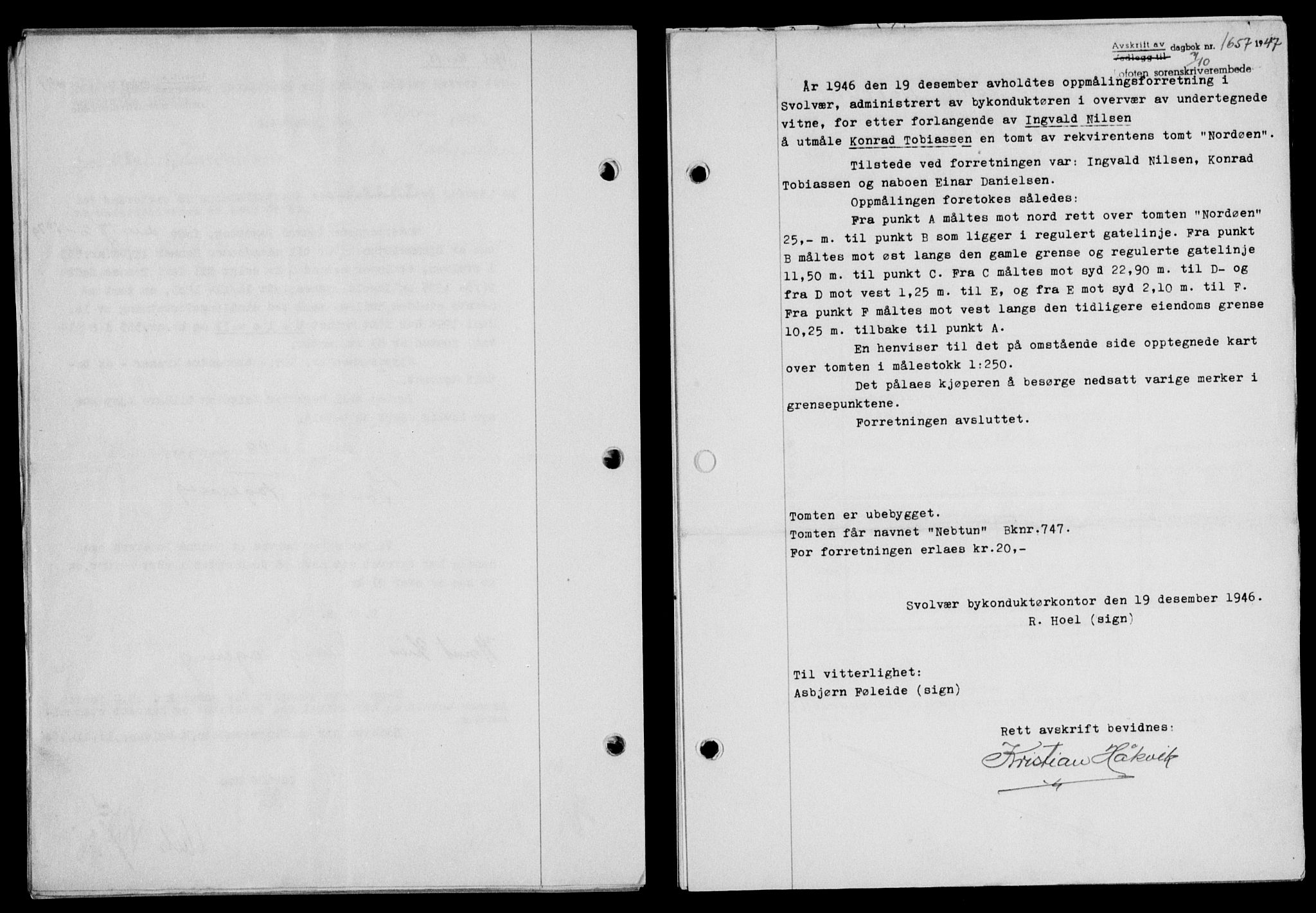 Lofoten sorenskriveri, SAT/A-0017/1/2/2C/L0017a: Mortgage book no. 17a, 1947-1948, Diary no: : 1657/1947