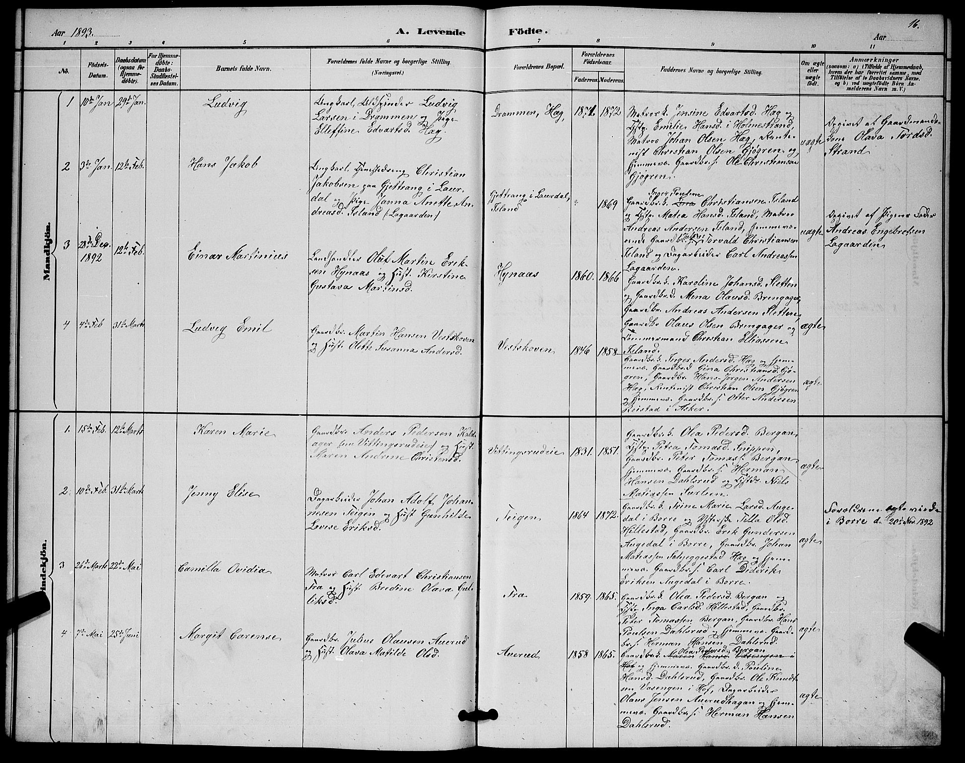 Botne kirkebøker, AV/SAKO-A-340/G/Gb/L0003: Parish register (copy) no. II 3, 1887-1899, p. 16