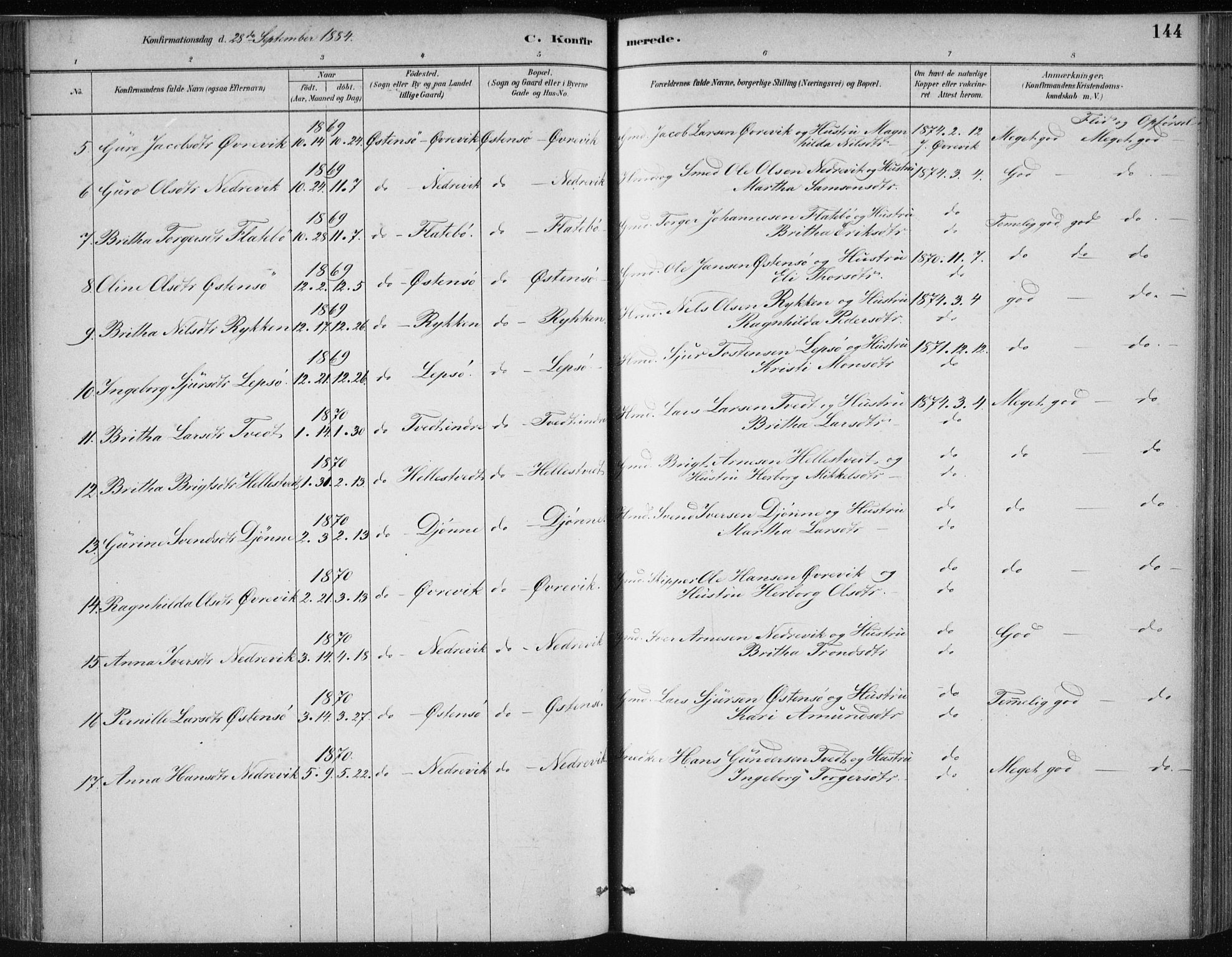 Kvam sokneprestembete, SAB/A-76201/H/Haa: Parish register (official) no. C  1, 1880-1906, p. 144