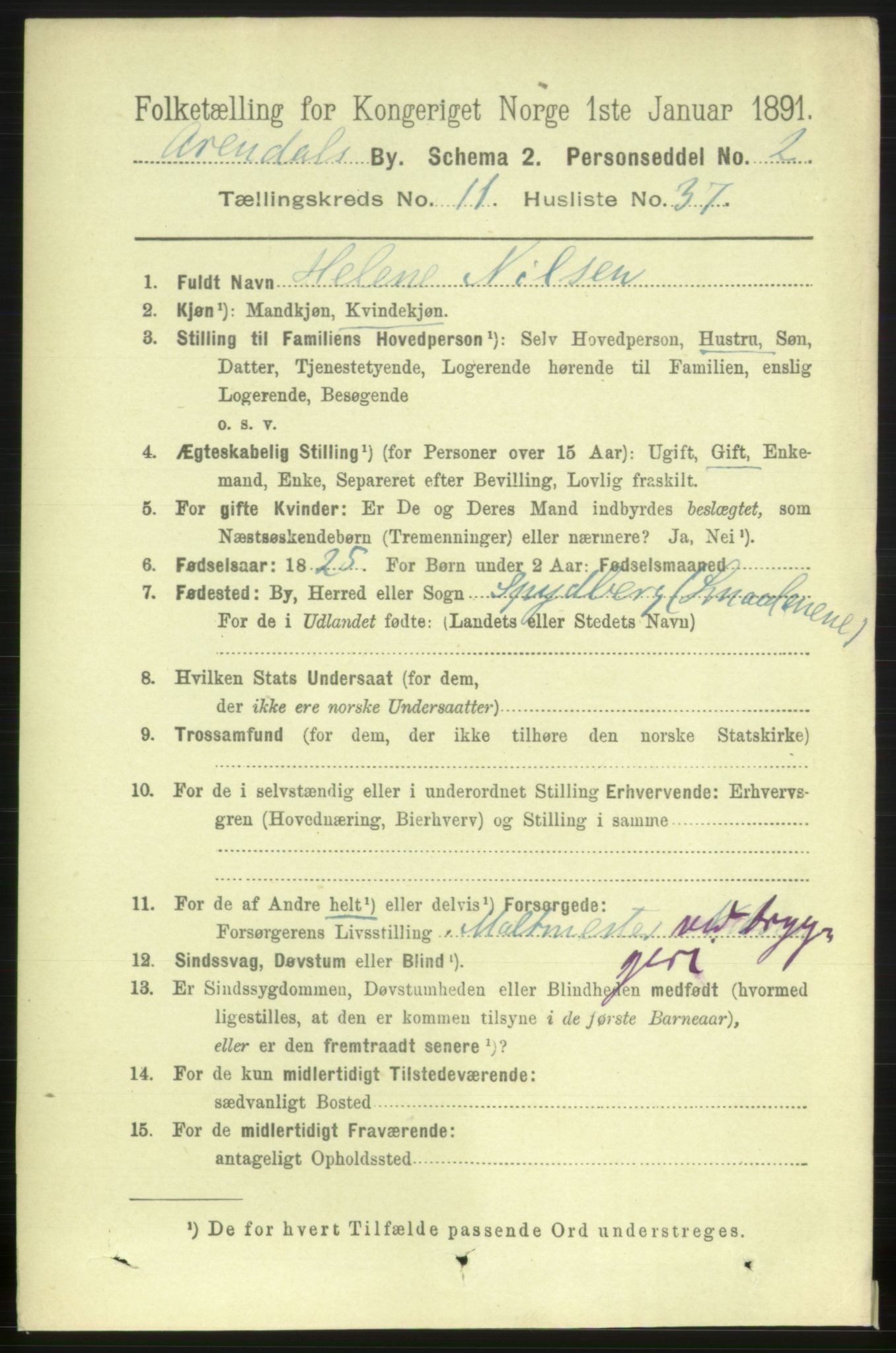 RA, 1891 census for 0903 Arendal, 1891, p. 4182