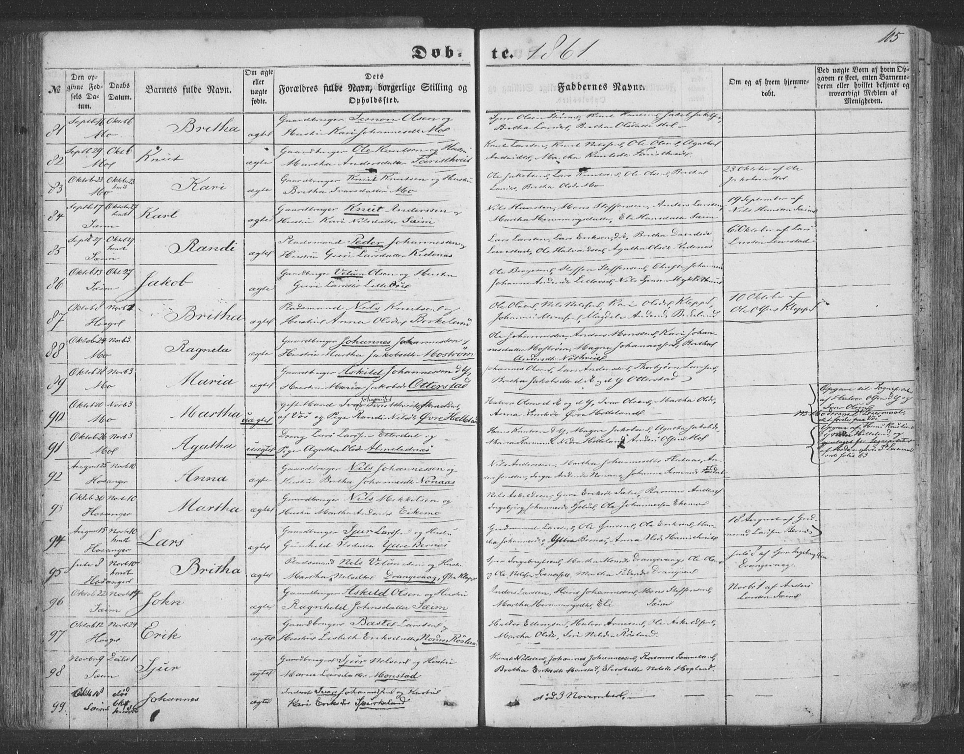 Hosanger sokneprestembete, SAB/A-75801/H/Haa: Parish register (official) no. A 8, 1849-1863, p. 105