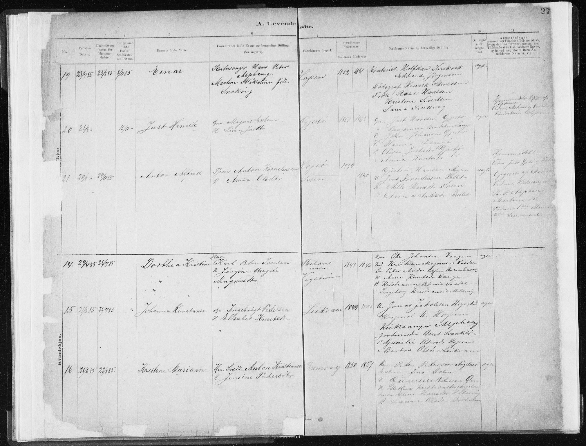 Ministerialprotokoller, klokkerbøker og fødselsregistre - Sør-Trøndelag, AV/SAT-A-1456/634/L0533: Parish register (official) no. 634A09, 1882-1901, p. 27