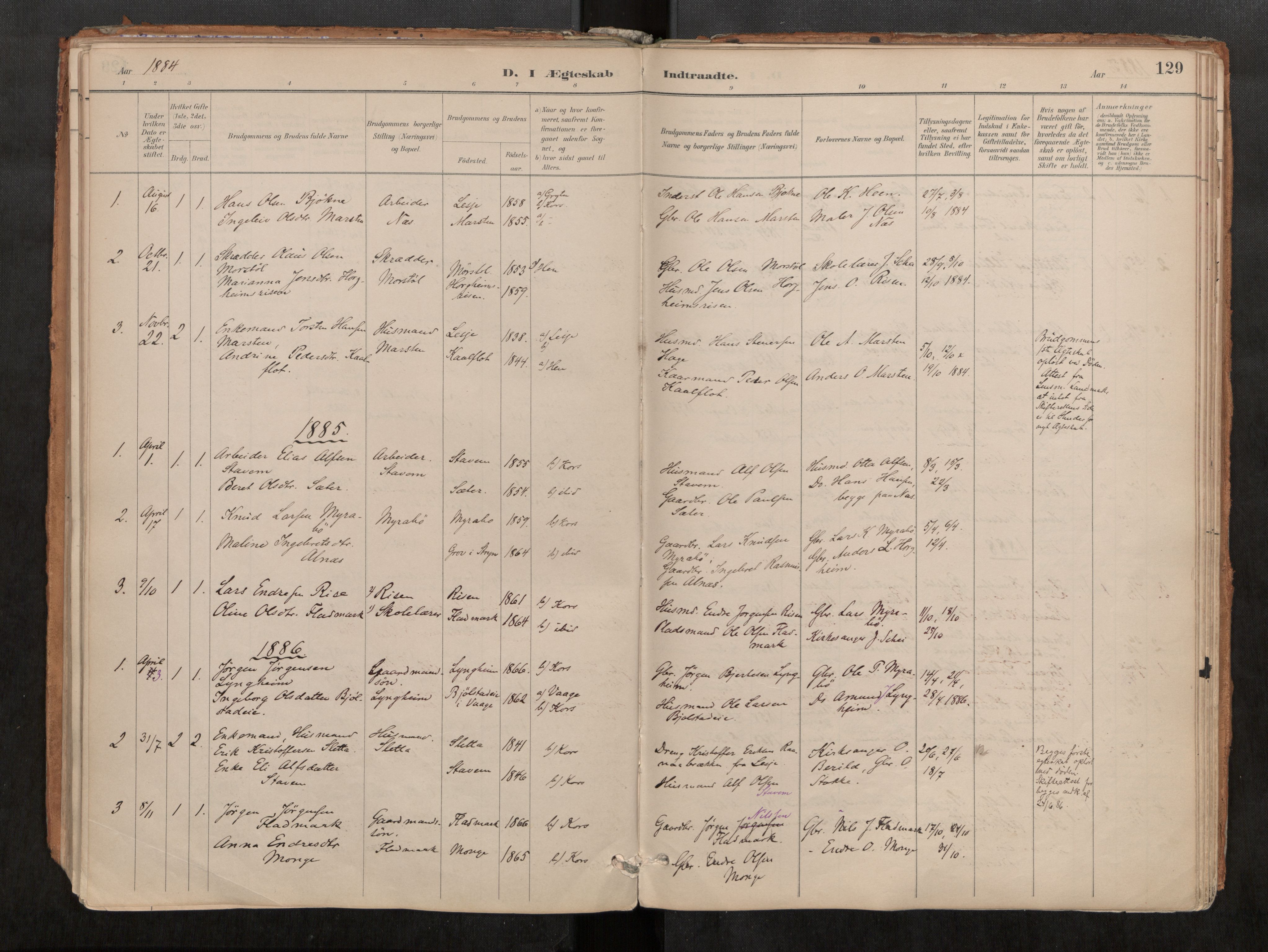 Ministerialprotokoller, klokkerbøker og fødselsregistre - Møre og Romsdal, SAT/A-1454/546/L0599: Parish register (official) no. 546A03, 1882-1920, p. 129