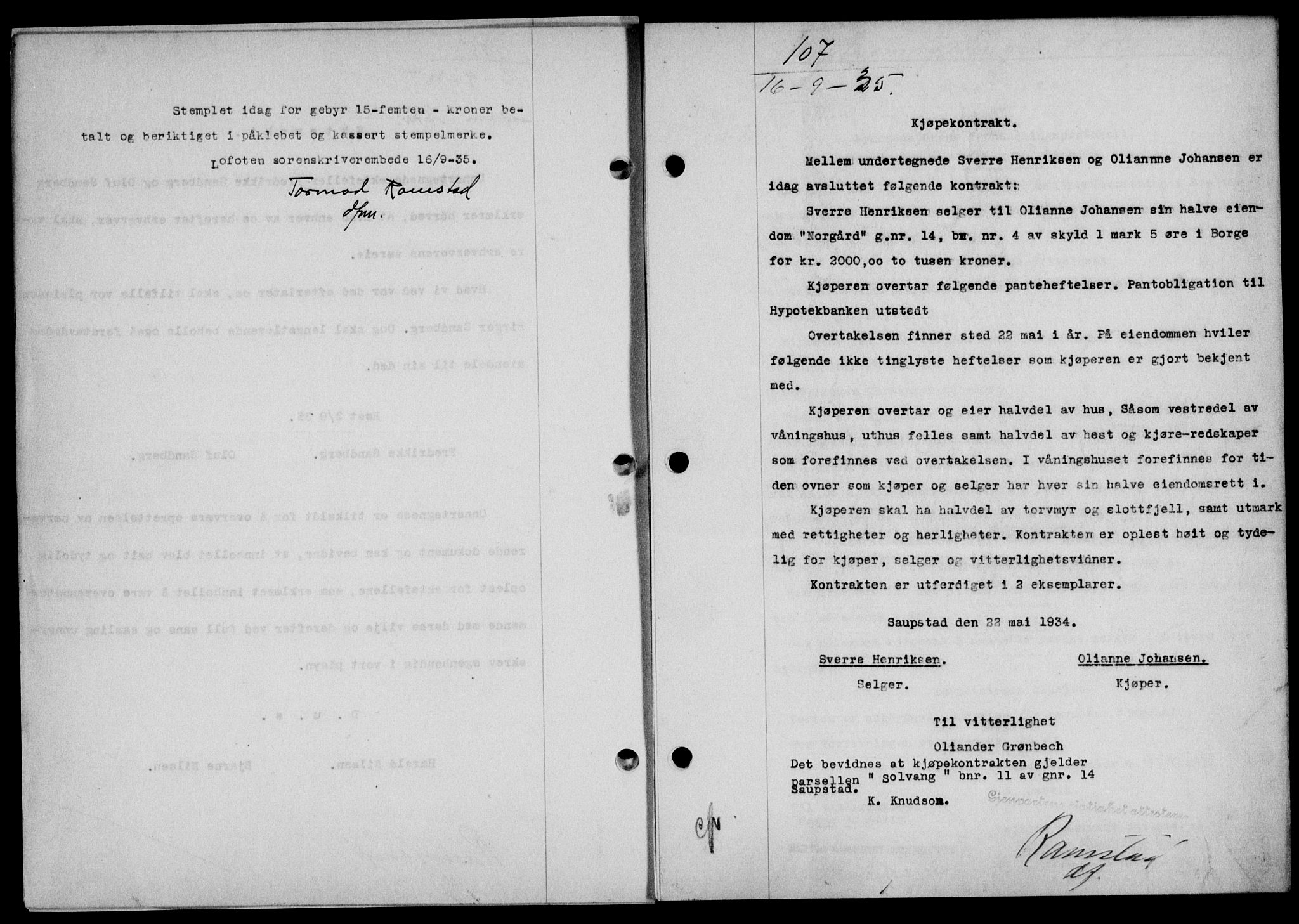 Lofoten sorenskriveri, SAT/A-0017/1/2/2C/L0032b: Mortgage book no. 32b, 1935-1935, Deed date: 16.09.1935