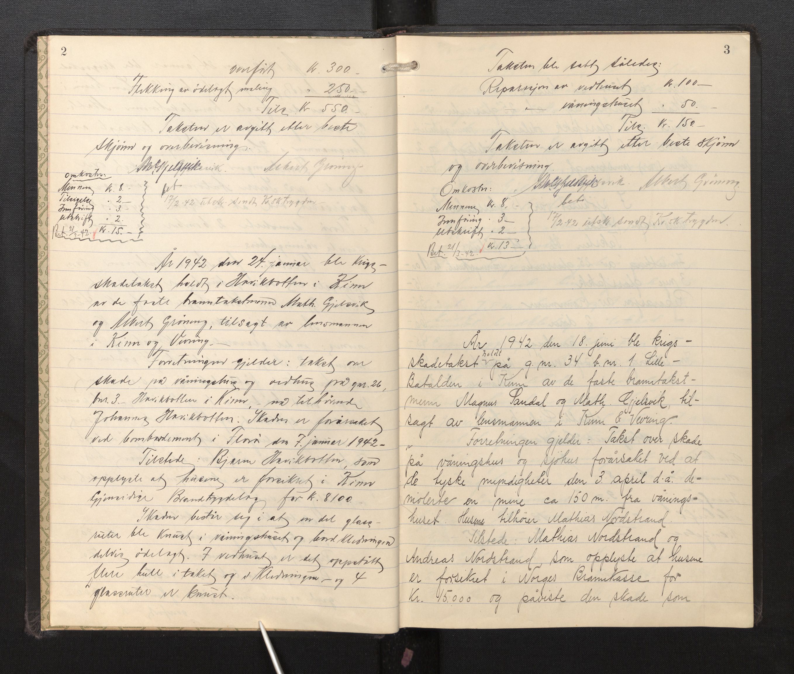 Lensmannen i Kinn, AV/SAB-A-28801/0012/L0004a: Branntakstprotokoll, 1942-1950, p. 2-3