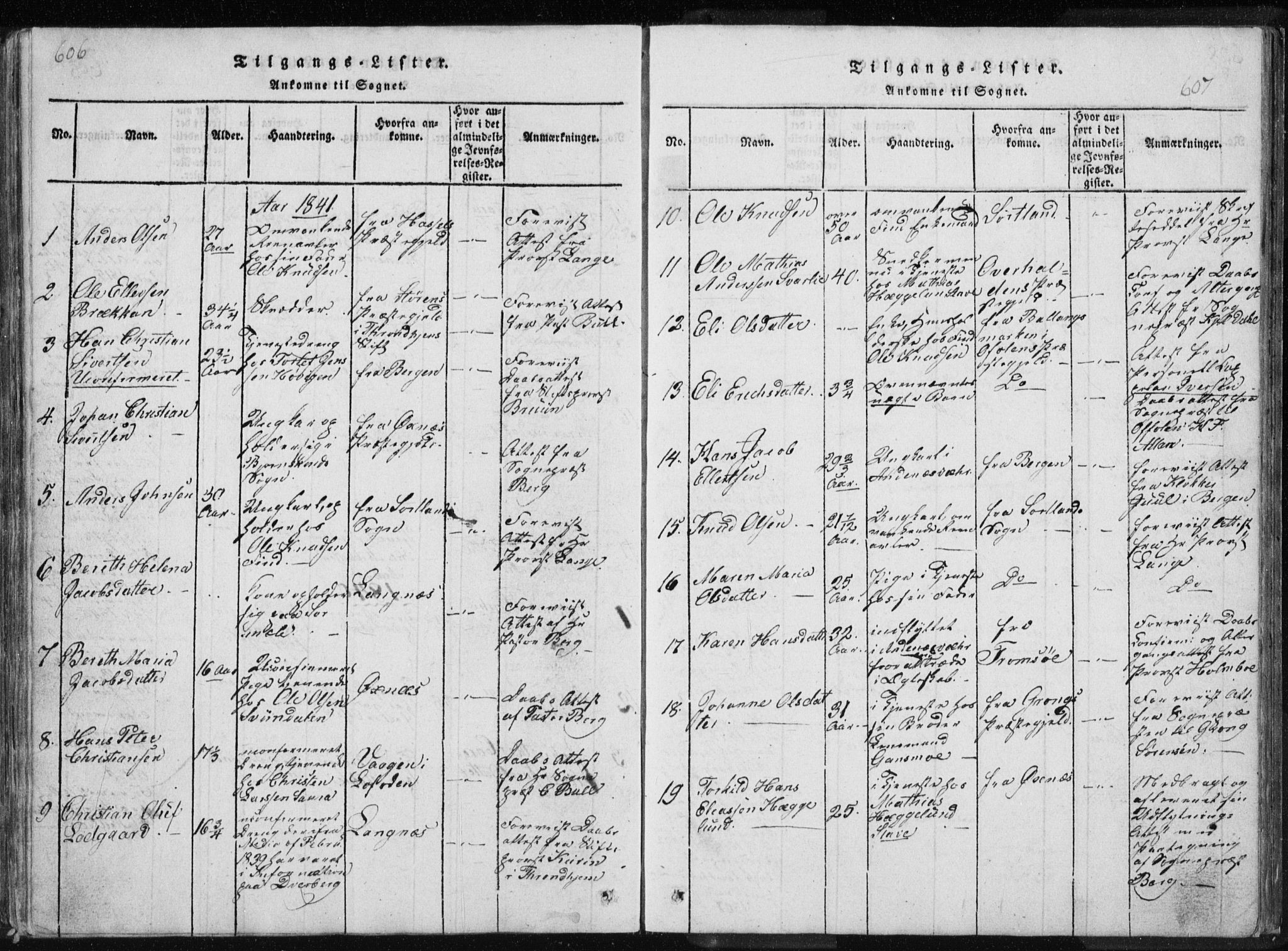 Ministerialprotokoller, klokkerbøker og fødselsregistre - Nordland, SAT/A-1459/897/L1411: Parish register (copy) no. 897C01, 1820-1866, p. 606-607