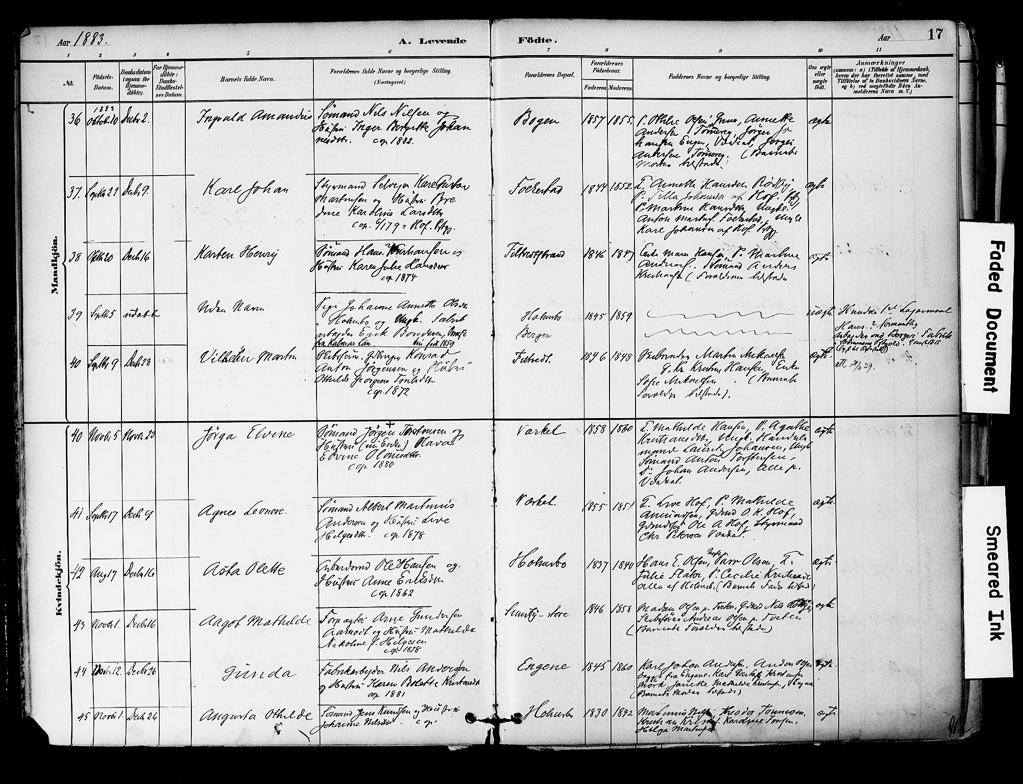 Hurum kirkebøker, SAKO/A-229/F/Fa/L0014: Parish register (official) no. 14, 1882-1895, p. 17