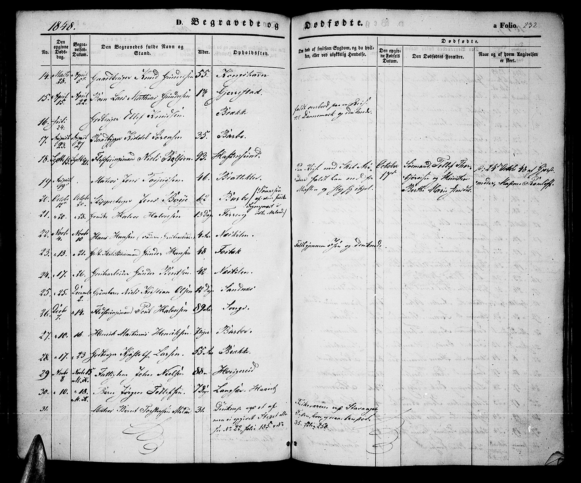 Tromøy sokneprestkontor, AV/SAK-1111-0041/F/Fa/L0005: Parish register (official) no. A 5, 1847-1856, p. 232