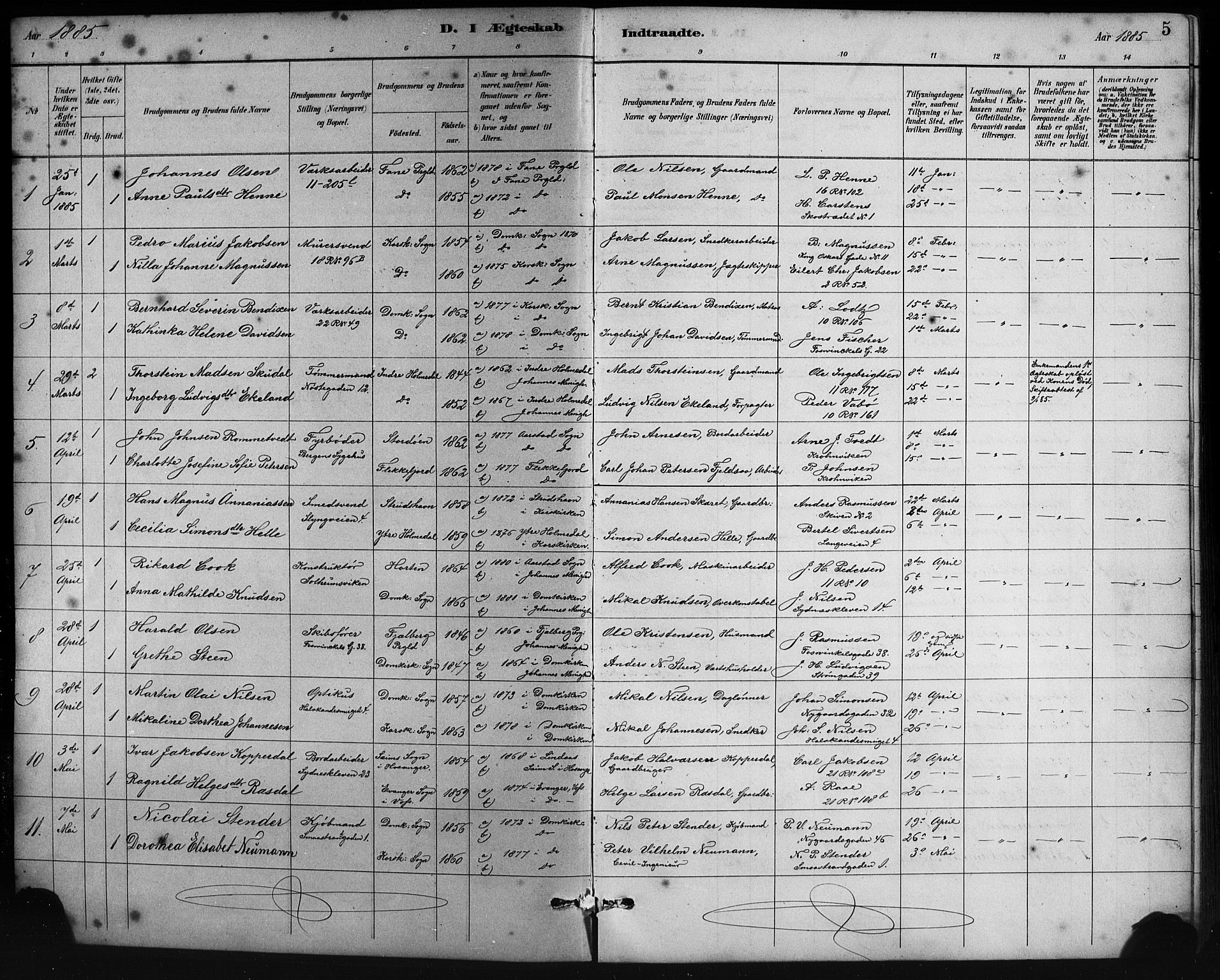 Johanneskirken sokneprestembete, AV/SAB-A-76001/H/Hab: Parish register (copy) no. C 1, 1885-1912, p. 5