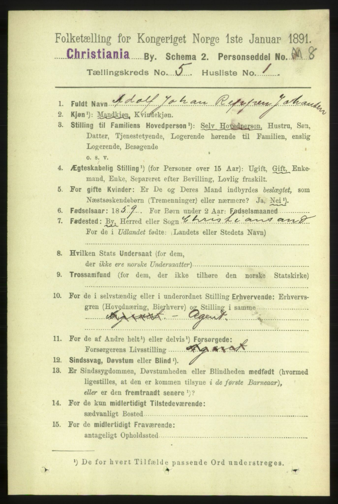 RA, 1891 census for 0301 Kristiania, 1891, p. 2273