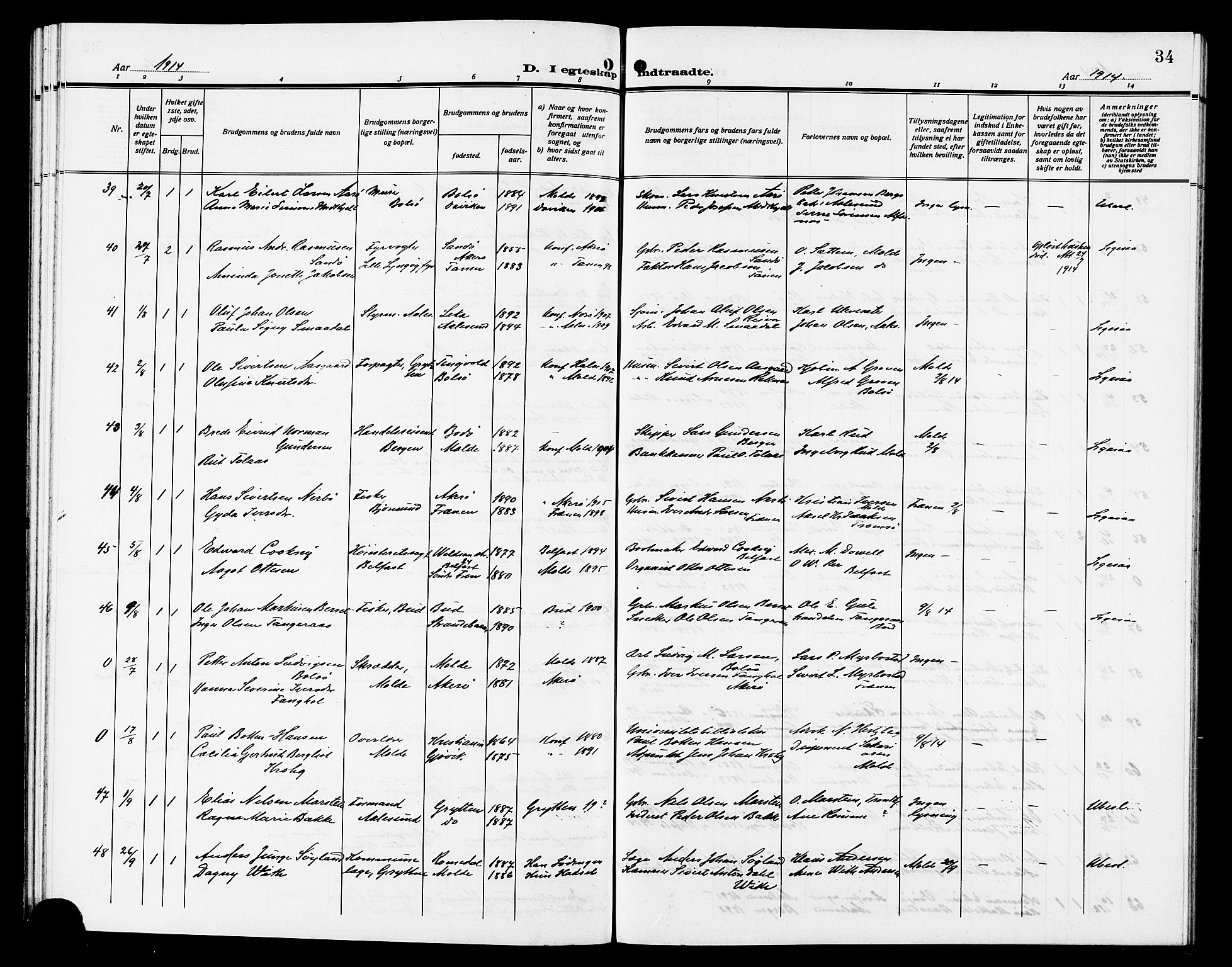 Ministerialprotokoller, klokkerbøker og fødselsregistre - Møre og Romsdal, SAT/A-1454/558/L0703: Parish register (copy) no. 558C04, 1906-1921, p. 34