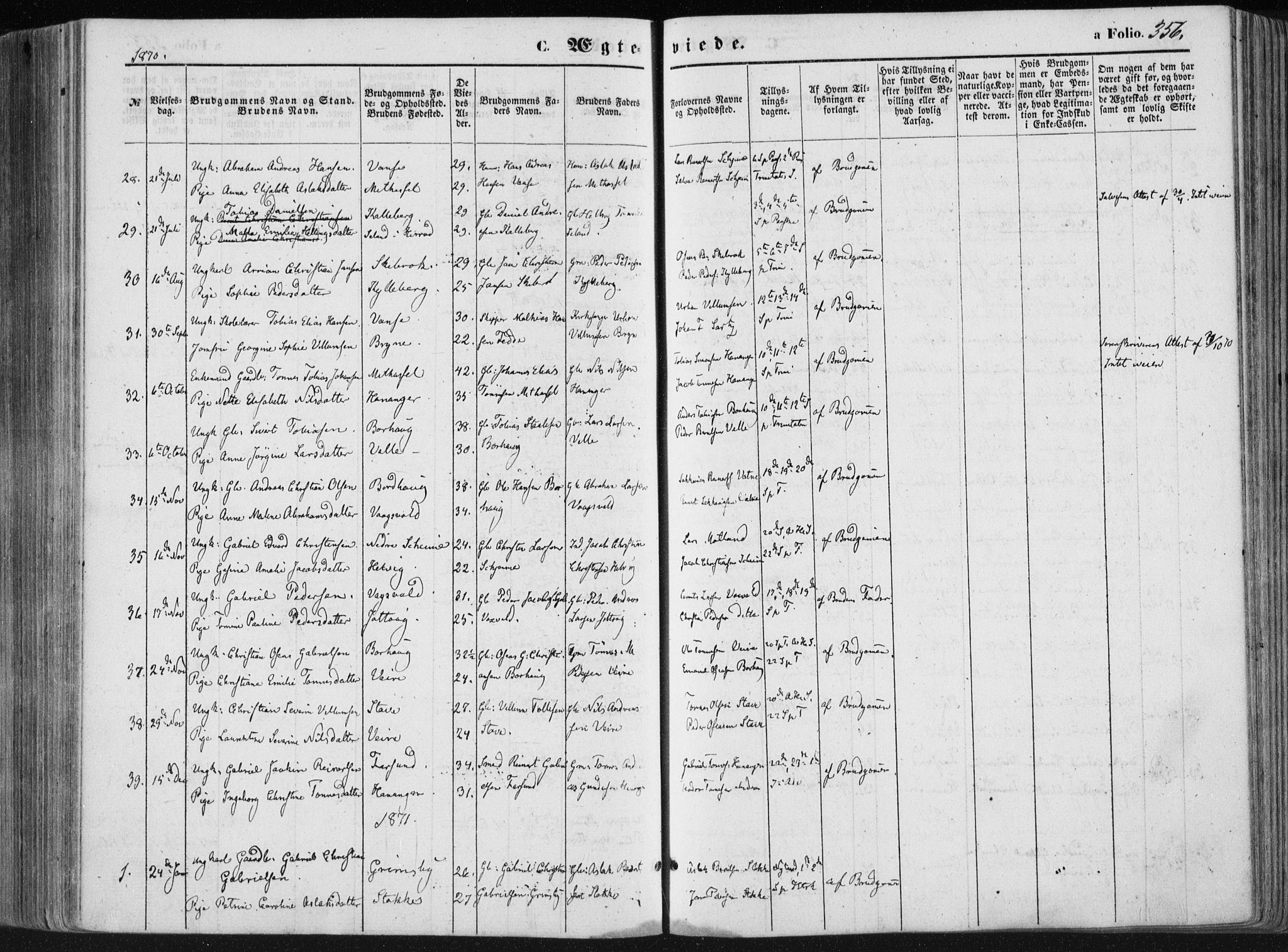 Lista sokneprestkontor, SAK/1111-0027/F/Fa/L0011: Parish register (official) no. A 11, 1861-1878, p. 356