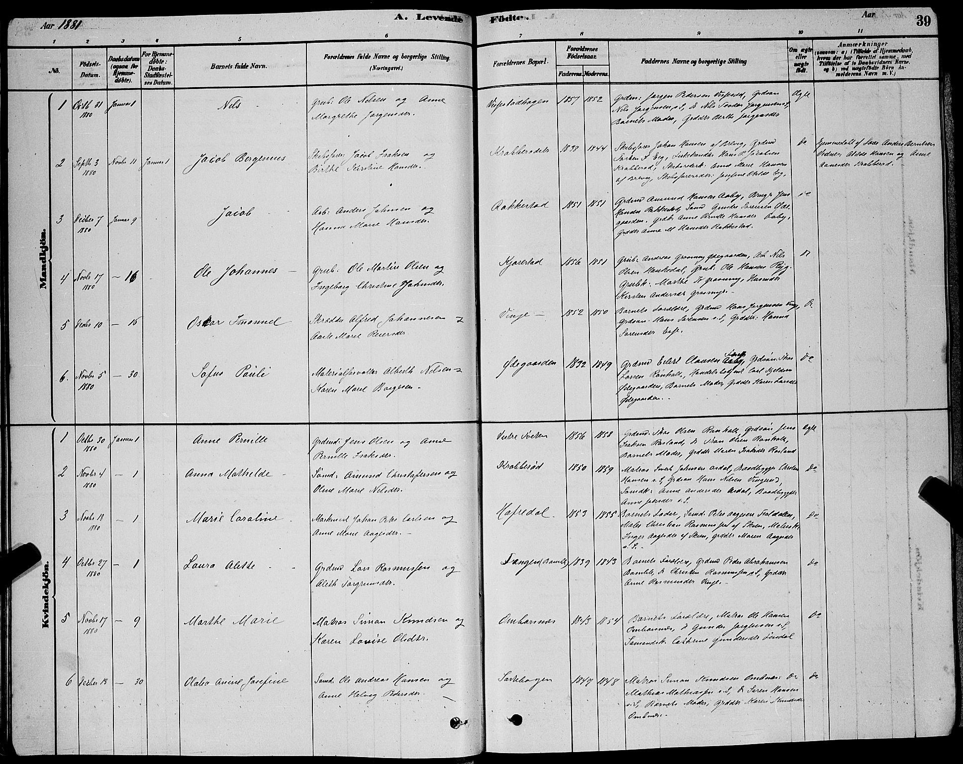 Bamble kirkebøker, AV/SAKO-A-253/G/Ga/L0008: Parish register (copy) no. I 8, 1878-1888, p. 39