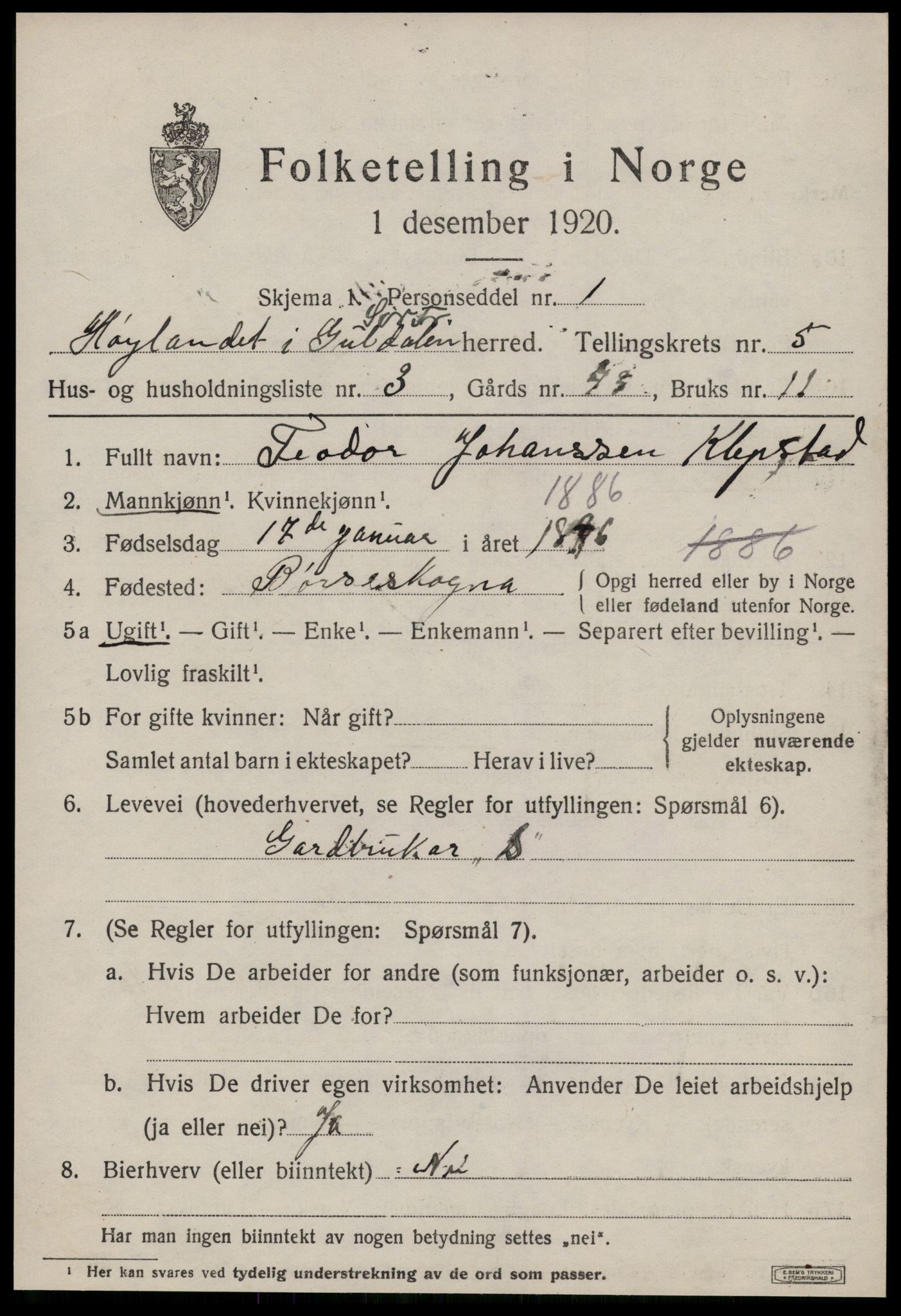 SAT, 1920 census for Hølonda, 1920, p. 2205