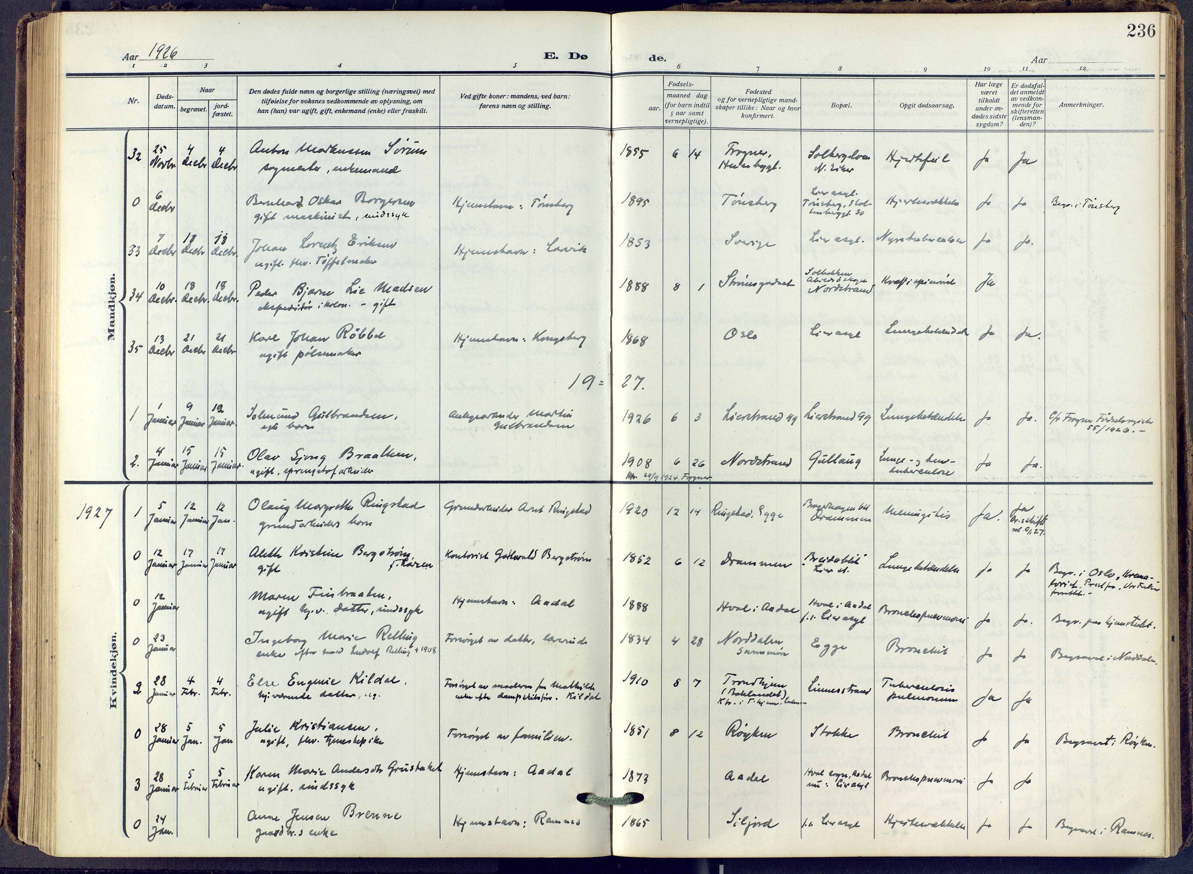 Lier kirkebøker, SAKO/A-230/F/Fa/L0019: Parish register (official) no. I 19, 1918-1928, p. 236