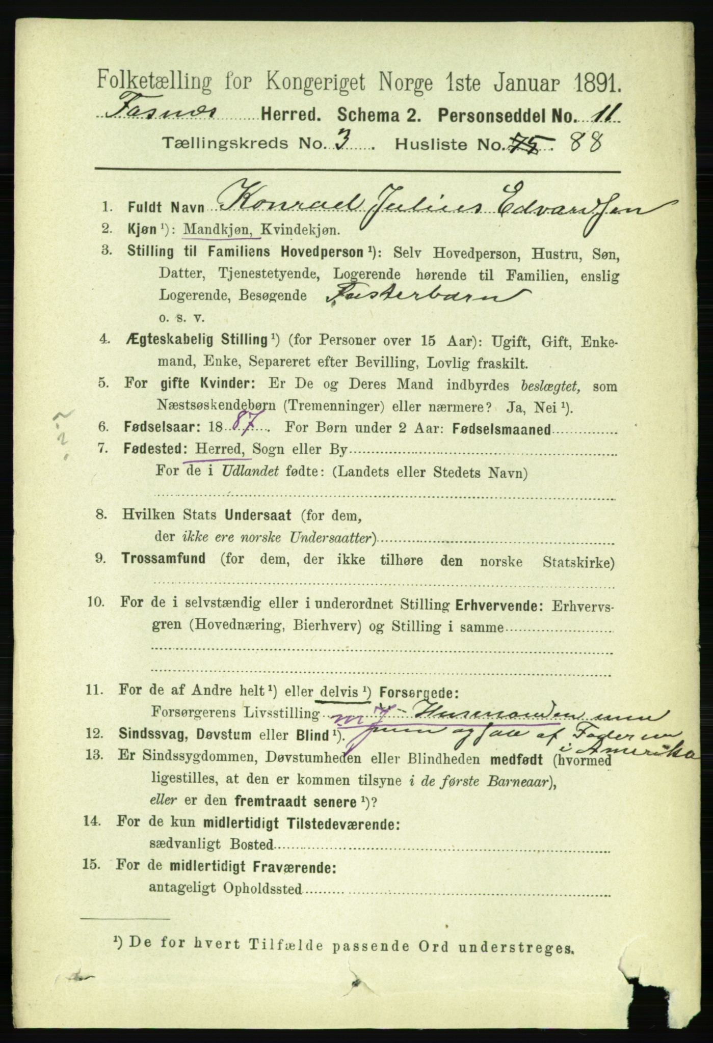 RA, 1891 census for 1748 Fosnes, 1891, p. 1335