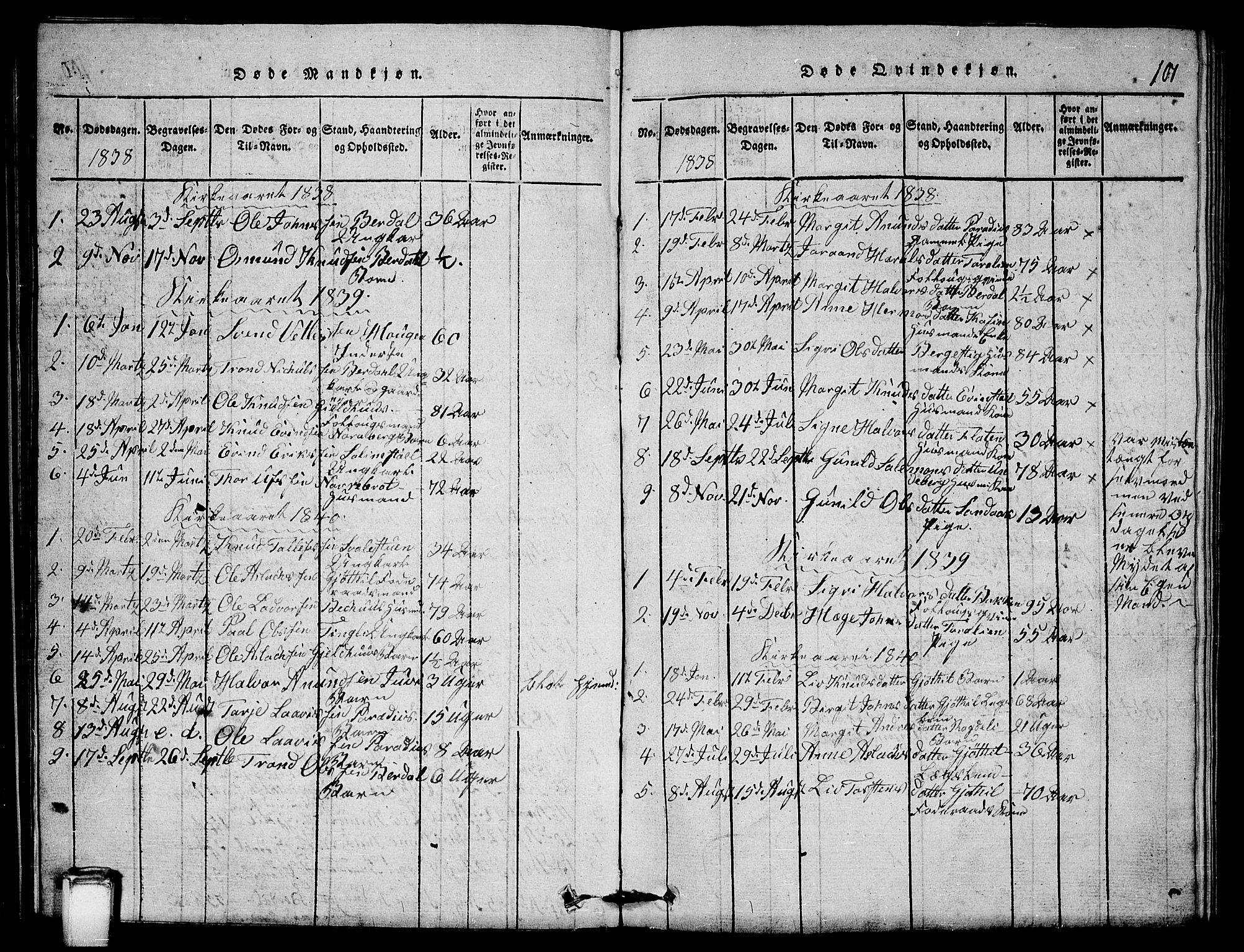 Vinje kirkebøker, SAKO/A-312/G/Gb/L0001: Parish register (copy) no. II 1, 1814-1843, p. 101