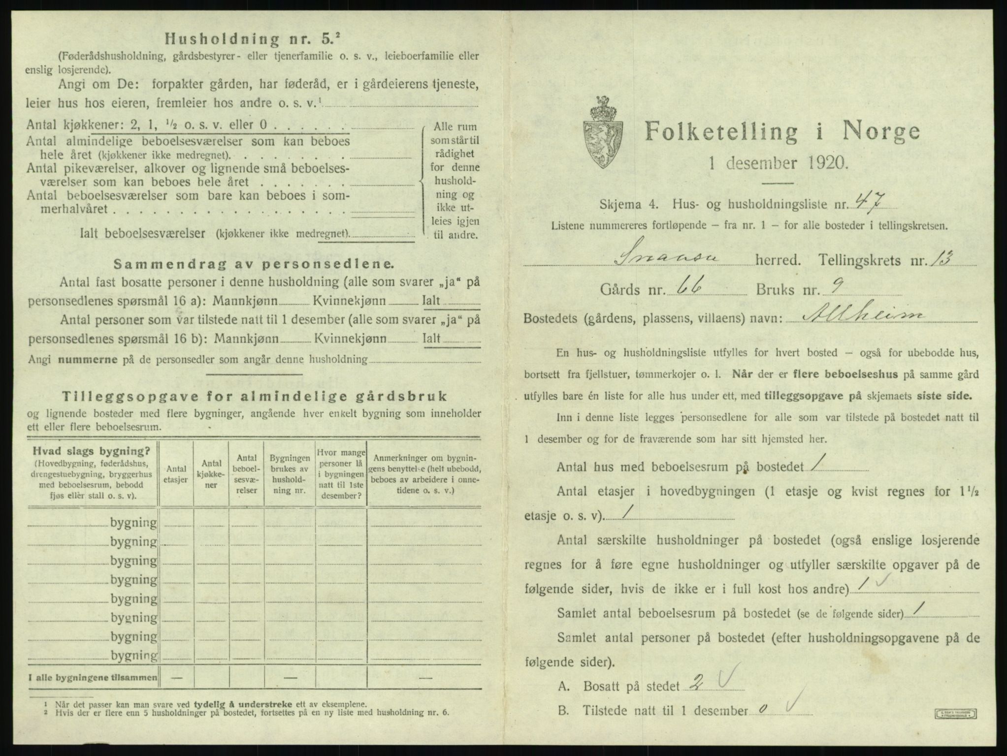 SAT, 1920 census for Snåsa, 1920, p. 1036