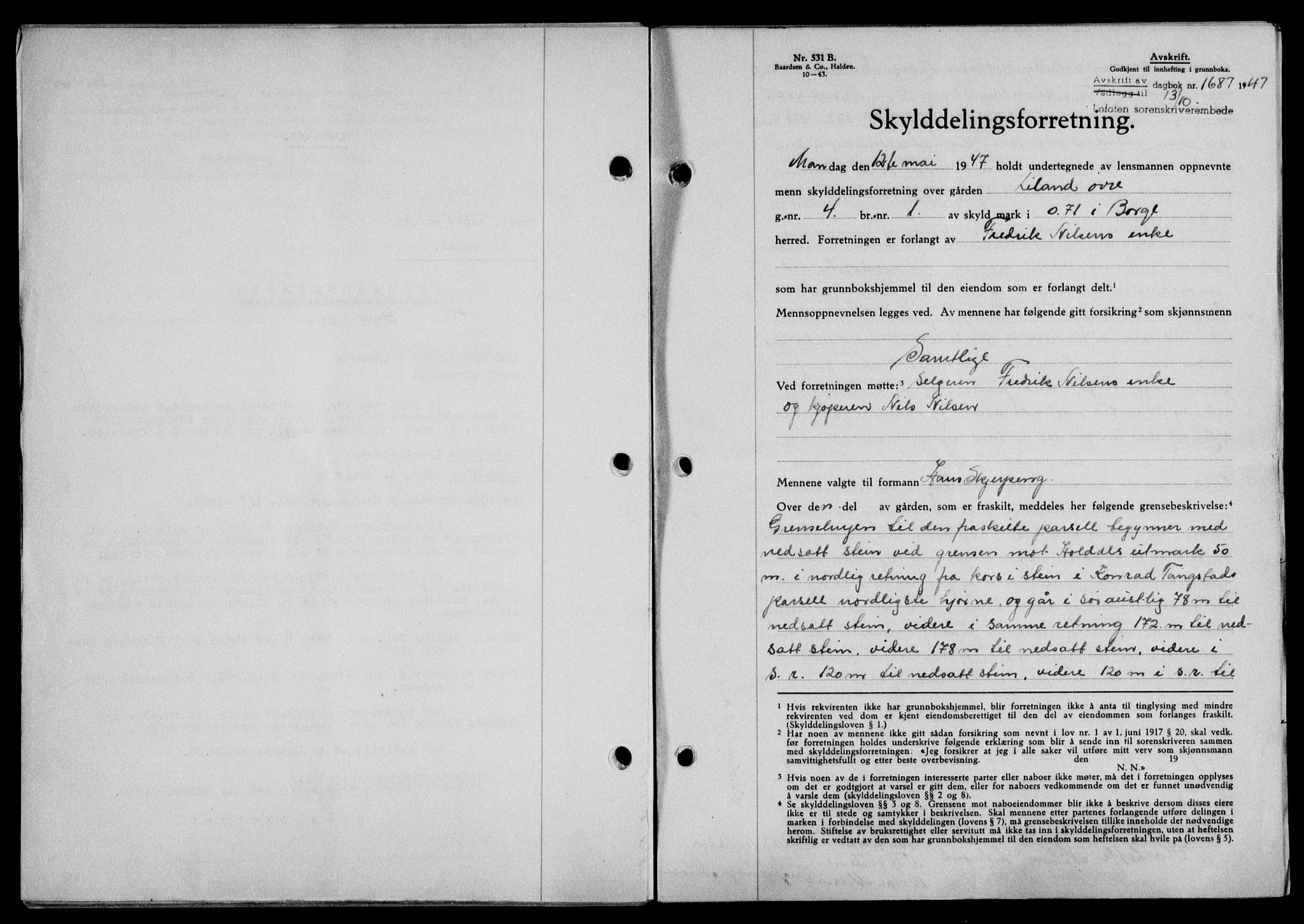 Lofoten sorenskriveri, SAT/A-0017/1/2/2C/L0017a: Mortgage book no. 17a, 1947-1948, Diary no: : 1687/1947
