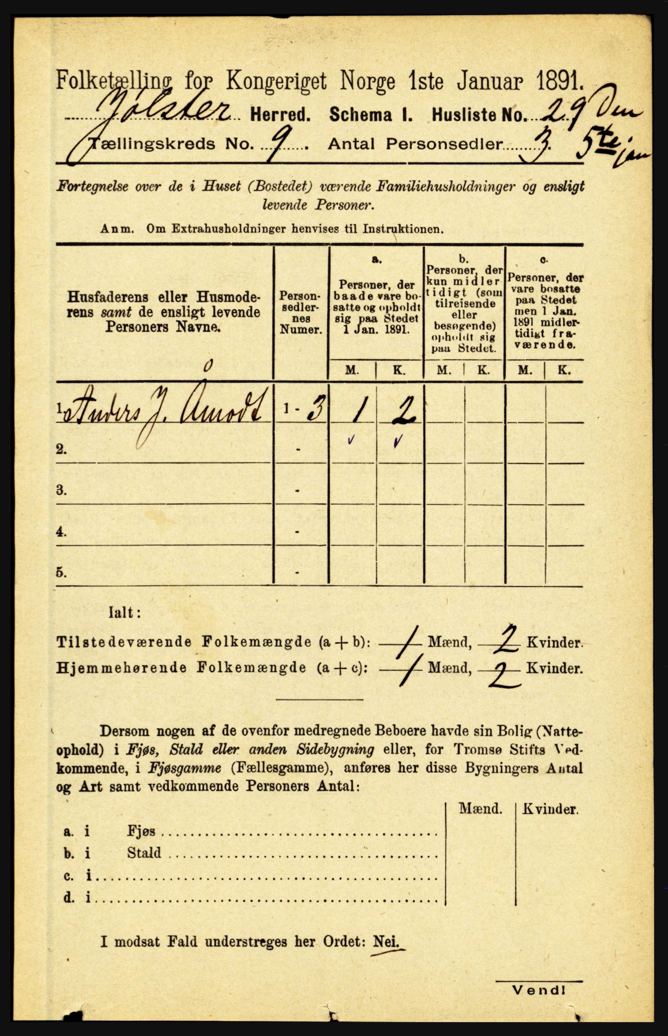 RA, 1891 census for 1431 Jølster, 1891, p. 3121