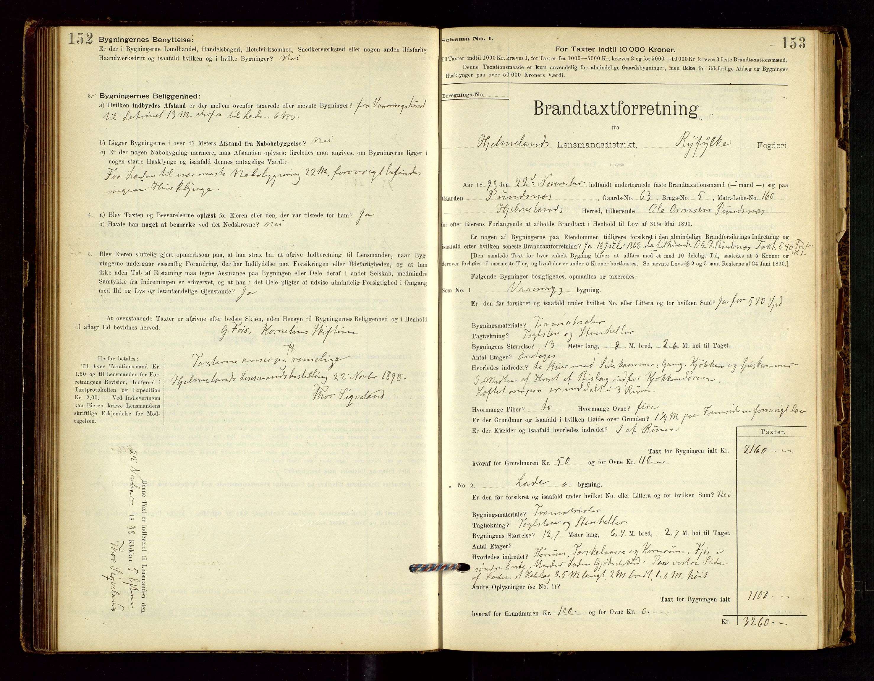 Hjelmeland lensmannskontor, AV/SAST-A-100439/Gob/L0001: "Brandtaxationsprotokol", 1895-1932, p. 152-153