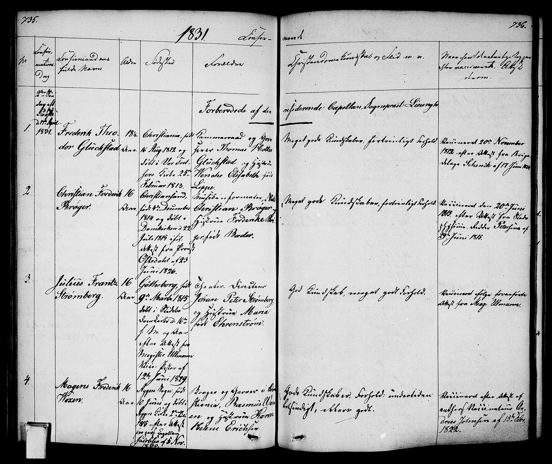 Oslo domkirke Kirkebøker, AV/SAO-A-10752/F/Fa/L0011: Parish register (official) no. 11, 1830-1836, p. 735-736