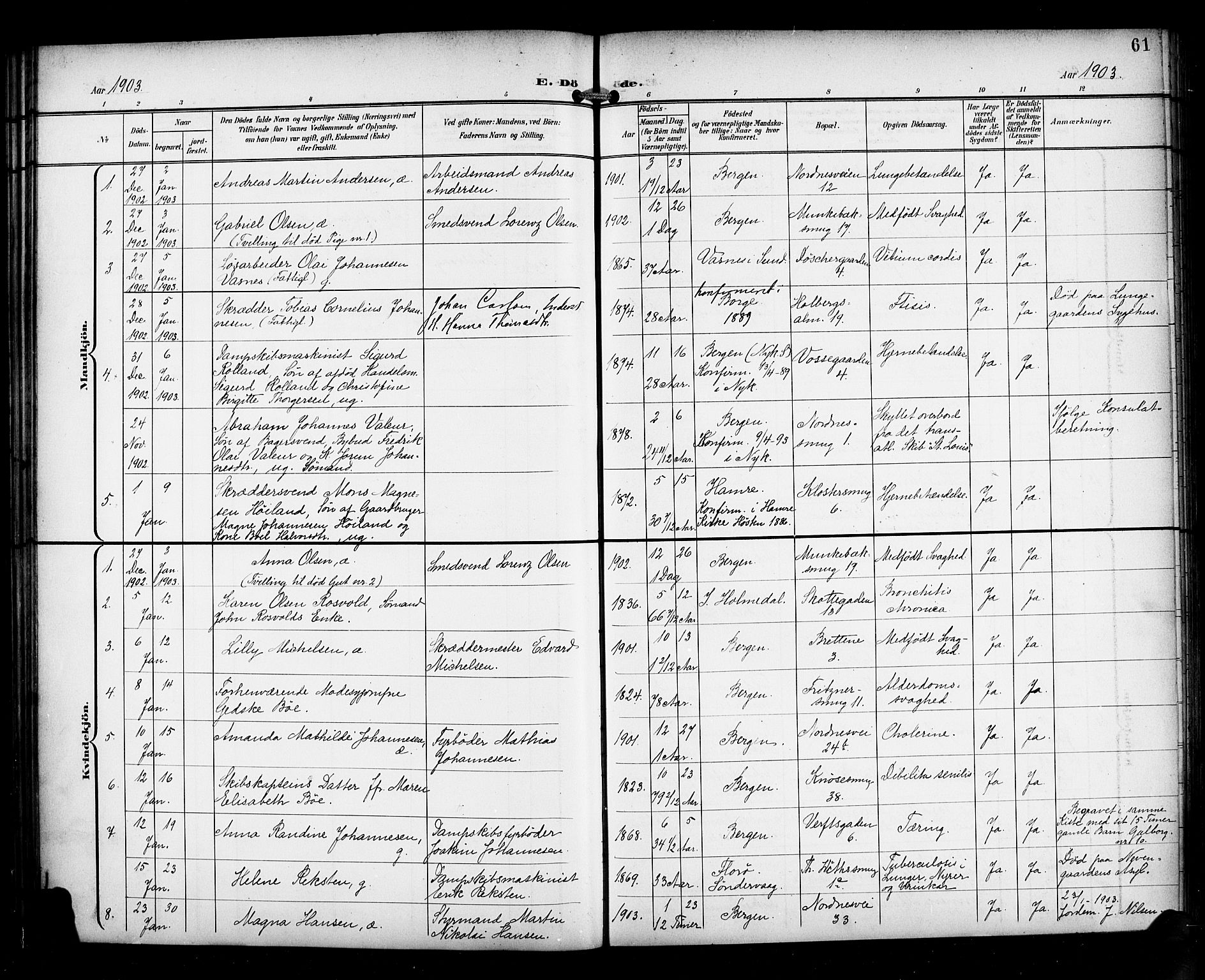 Nykirken Sokneprestembete, SAB/A-77101/H/Haa/L0045: Parish register (official) no. E 5, 1899-1917, p. 61