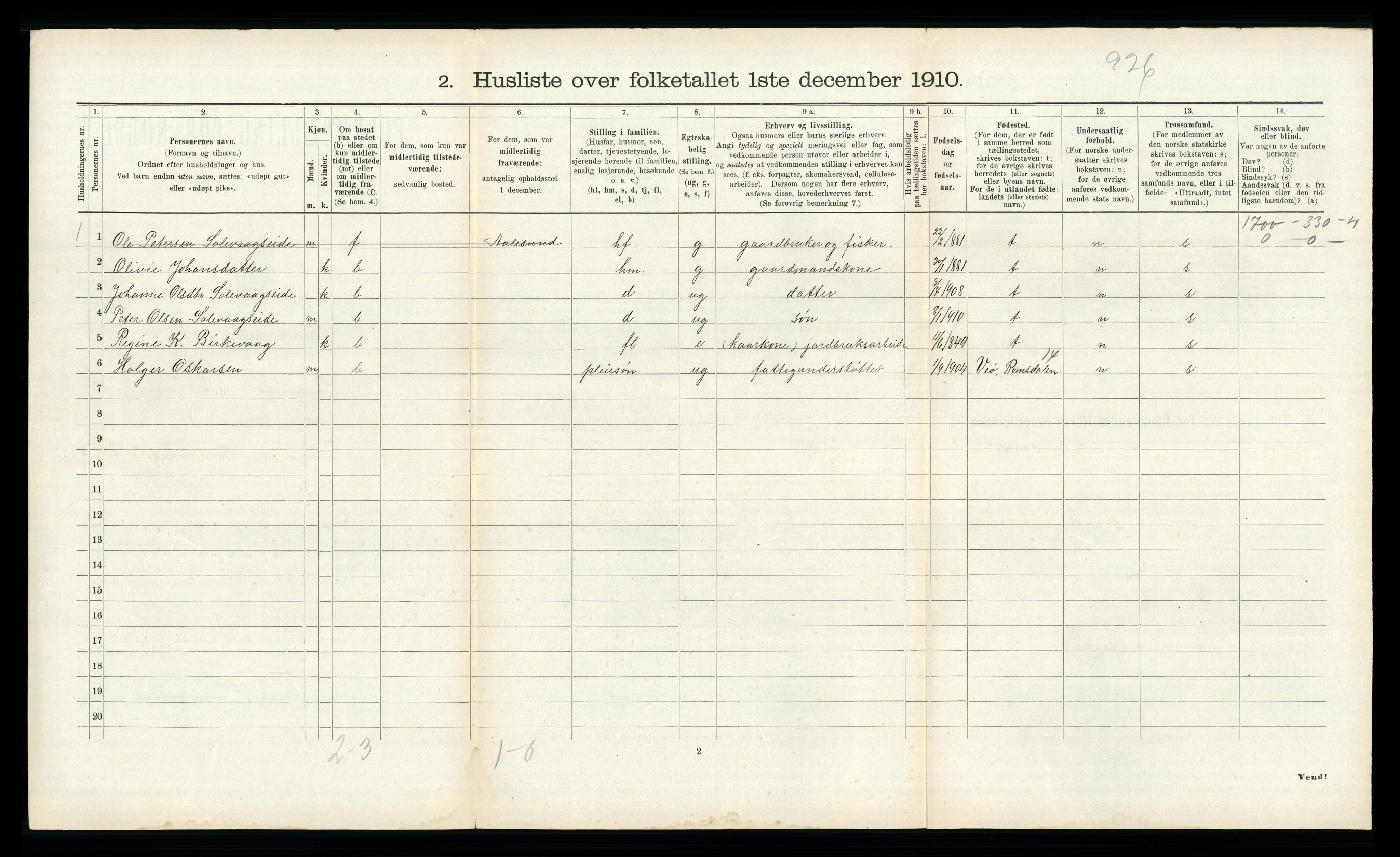 RA, 1910 census for Borgund, 1910, p. 888