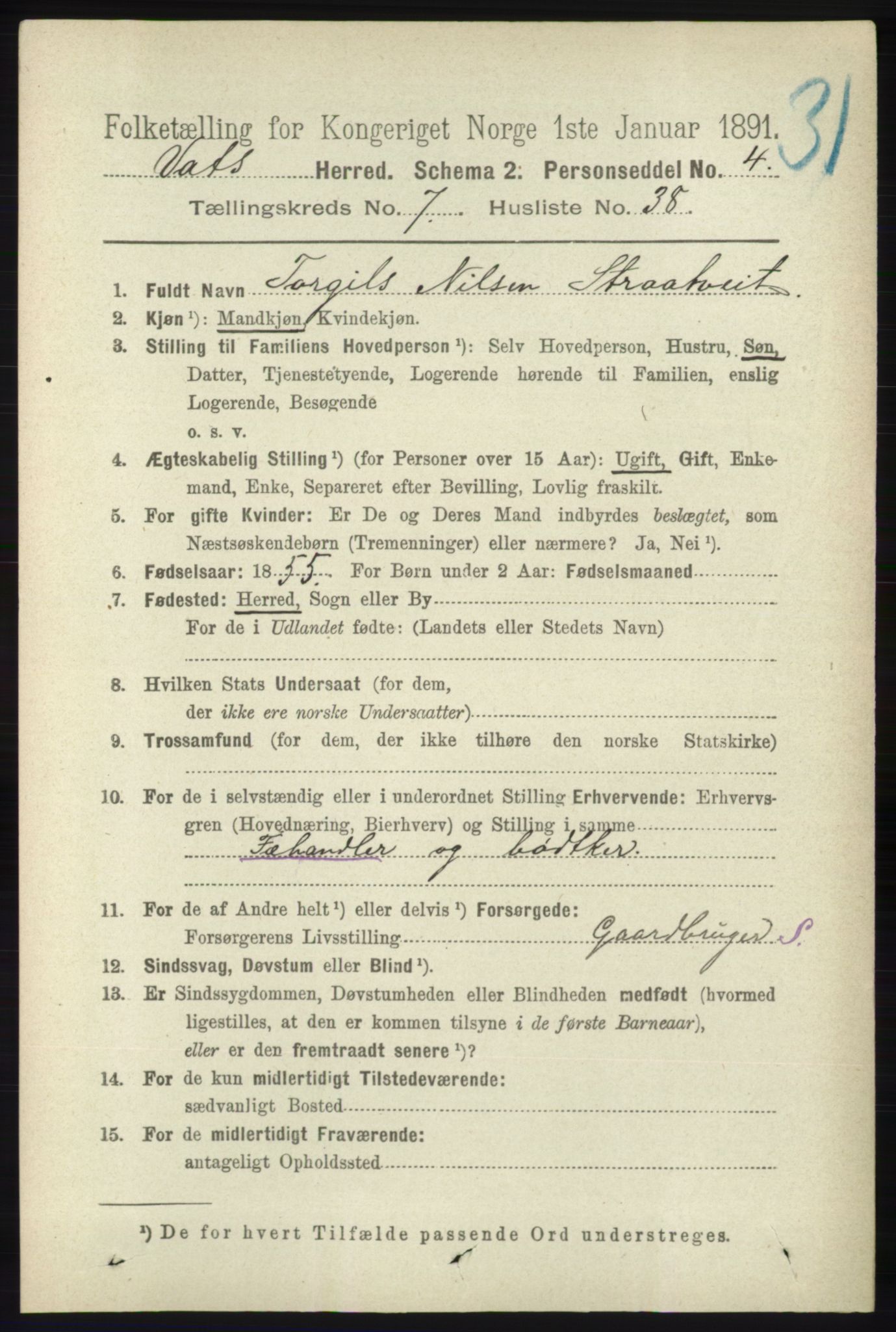 RA, 1891 census for 1155 Vats, 1891, p. 1293