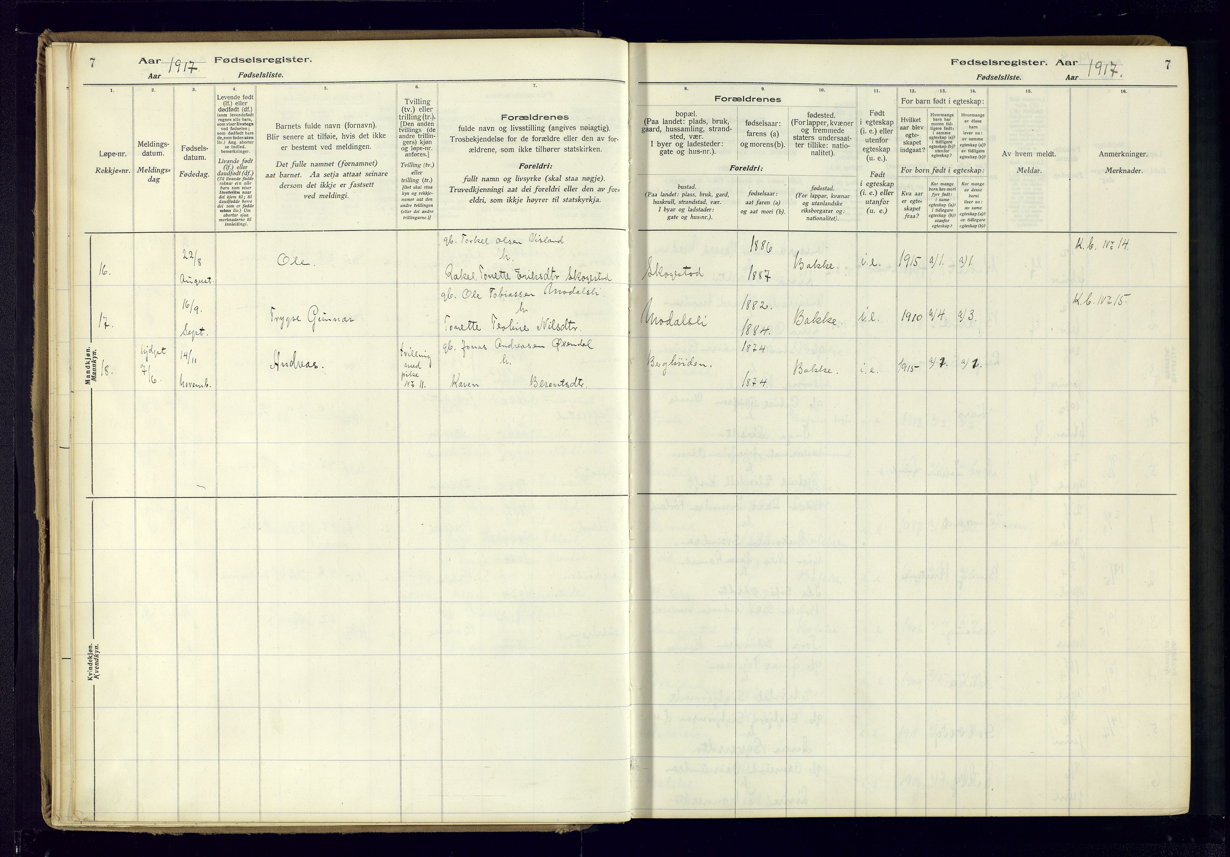 Bakke sokneprestkontor, SAK/1111-0002/J/Ja/L0001: Birth register no. A-VI-18, 1916-1982, p. 7
