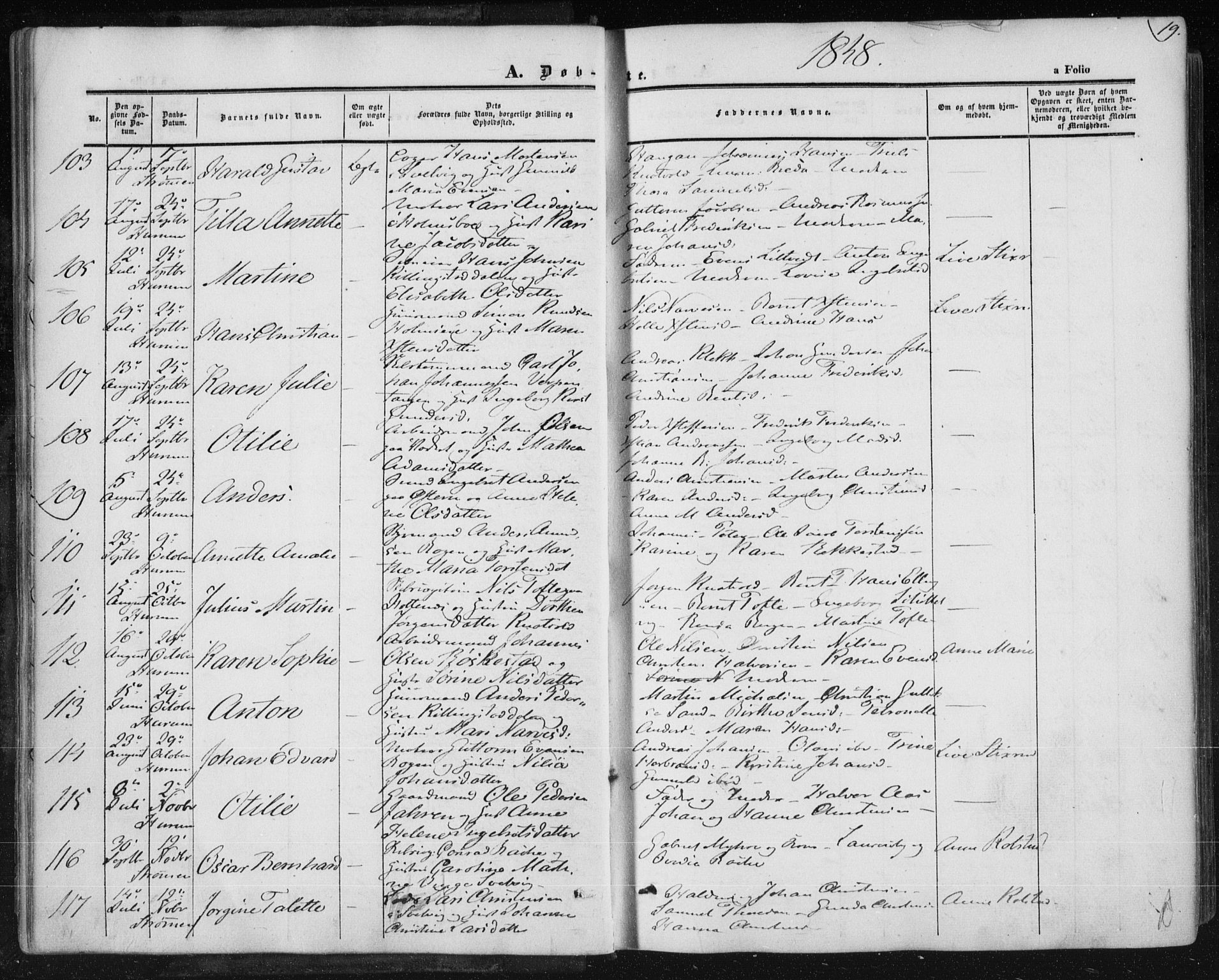 Hurum kirkebøker, SAKO/A-229/F/Fa/L0011: Parish register (official) no. 11, 1847-1860, p. 19