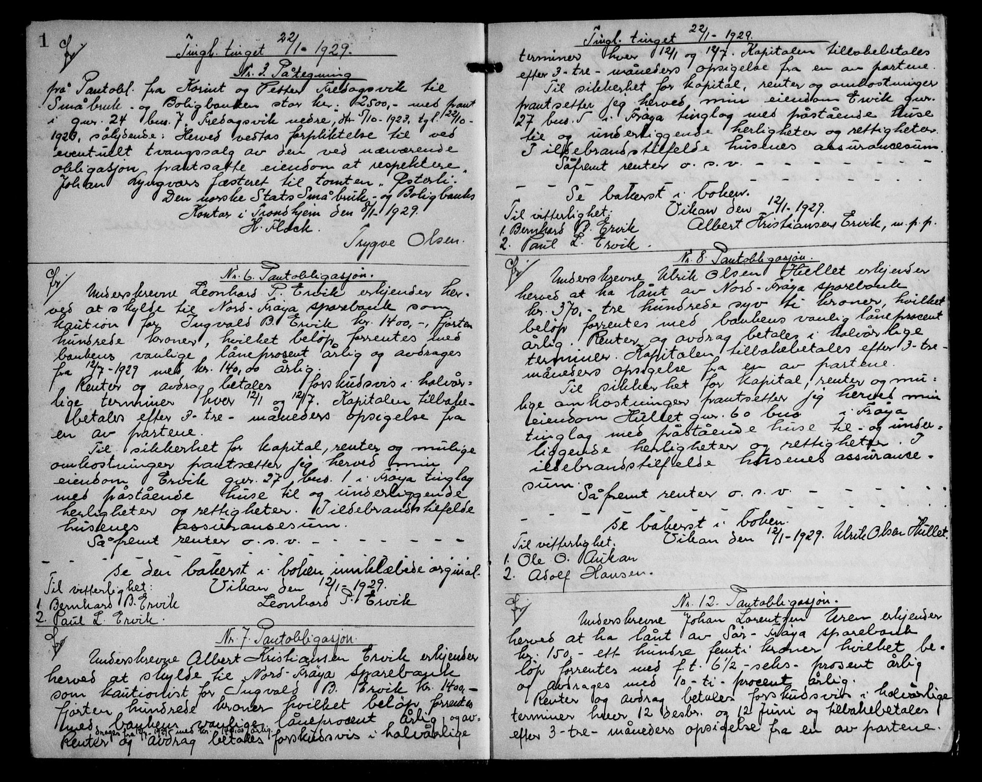 Hitra sorenskriveri, AV/SAT-A-0018/2/2C/2Ca/L0011: Mortgage book no. 11, 1929-1934, p. 1