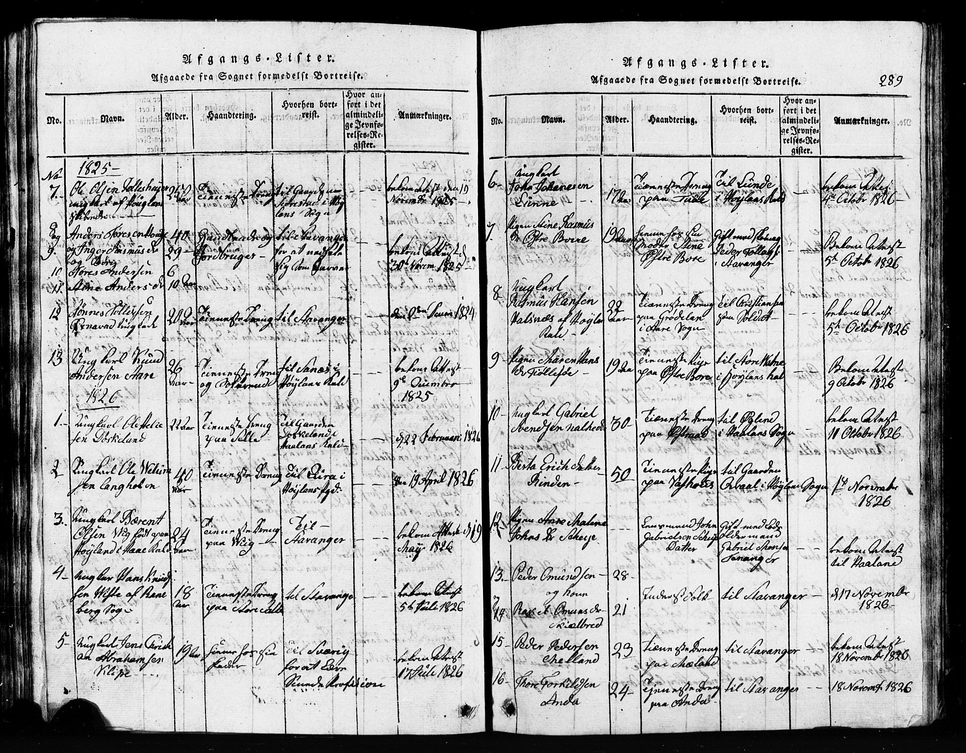 Klepp sokneprestkontor, AV/SAST-A-101803/001/3/30BB/L0001: Parish register (copy) no.  B 1, 1816-1859, p. 289