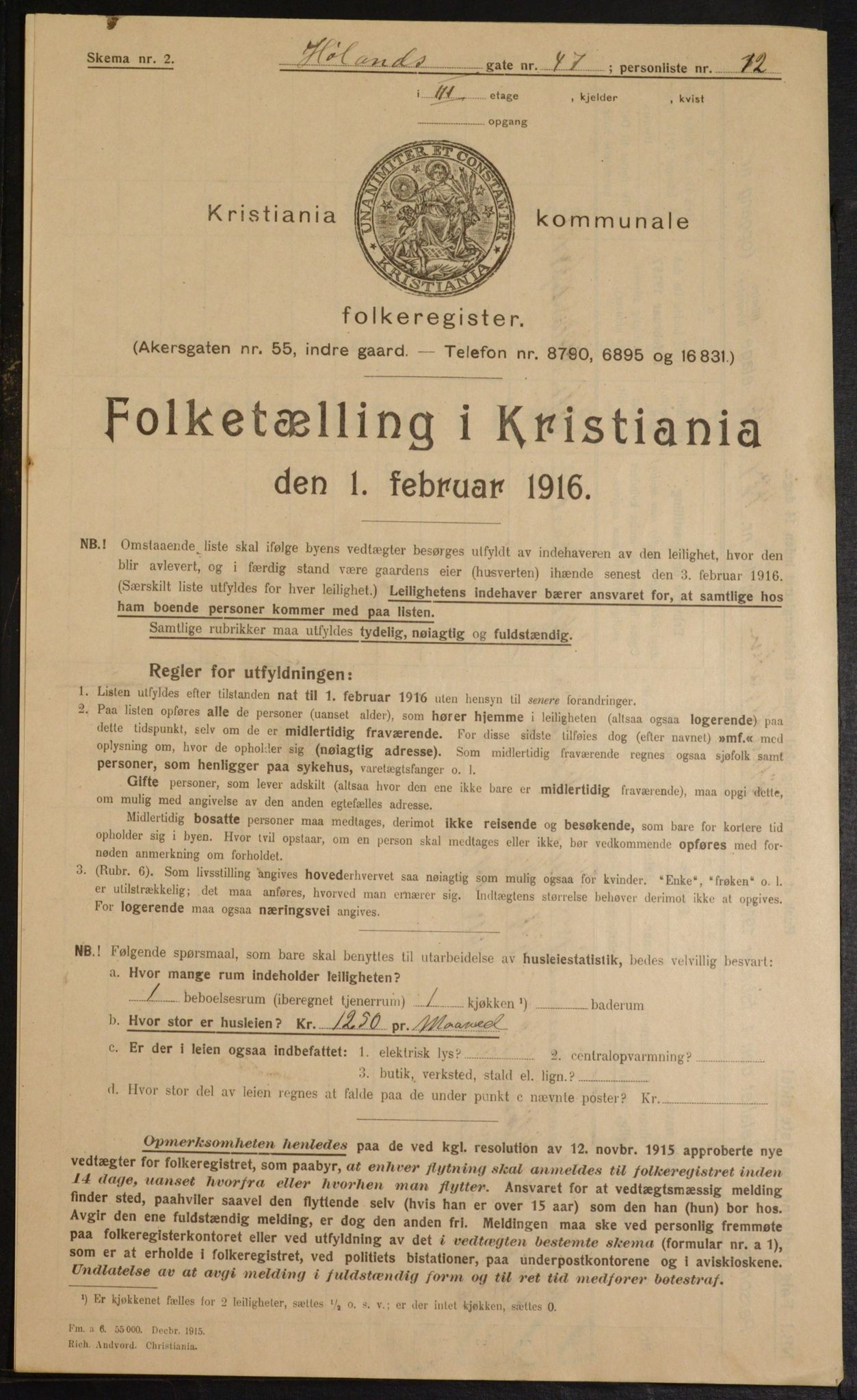 OBA, Municipal Census 1916 for Kristiania, 1916, p. 43369