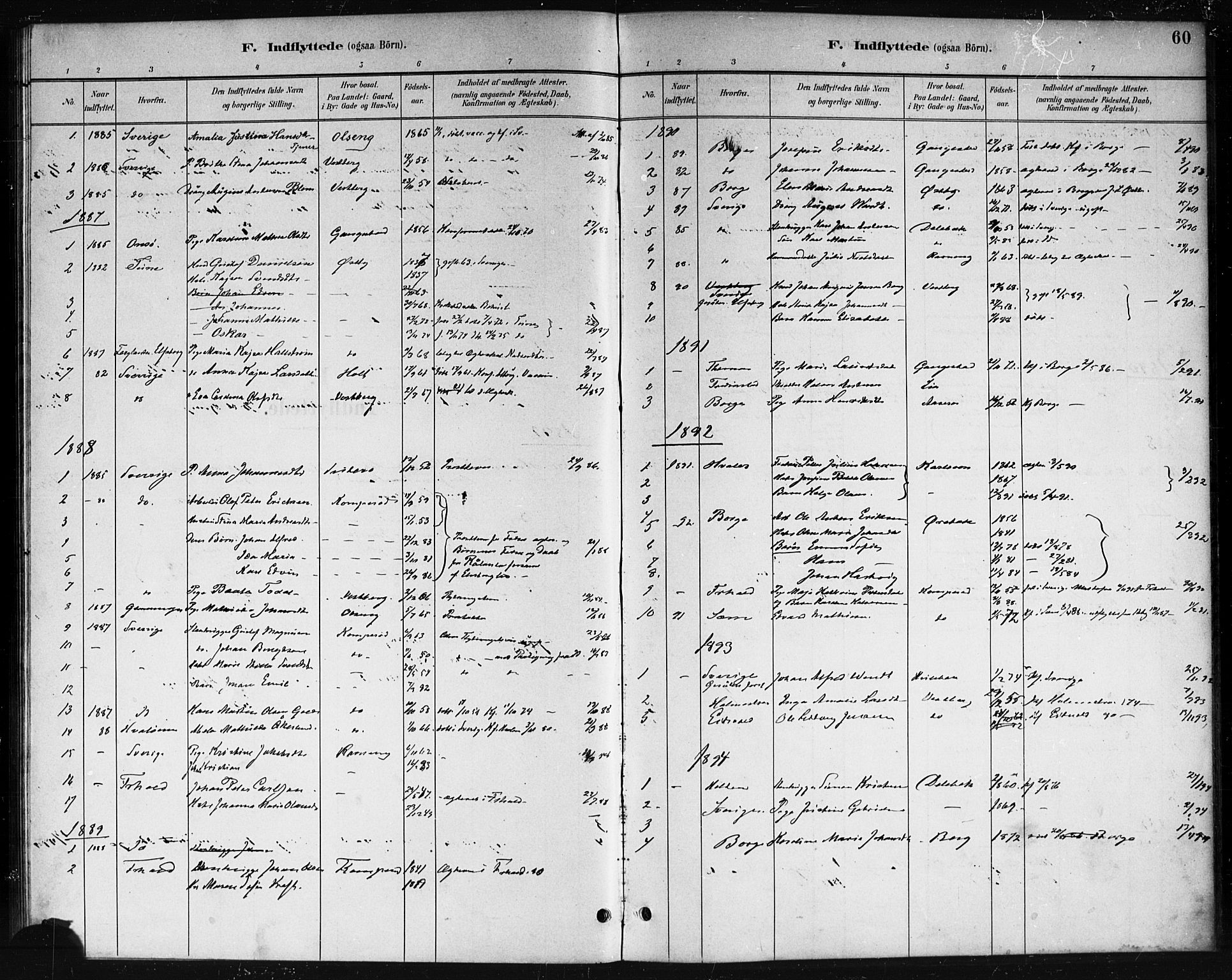 Skjeberg prestekontor Kirkebøker, SAO/A-10923/F/Fb/L0001: Parish register (official) no. II 1, 1886-1894, p. 60