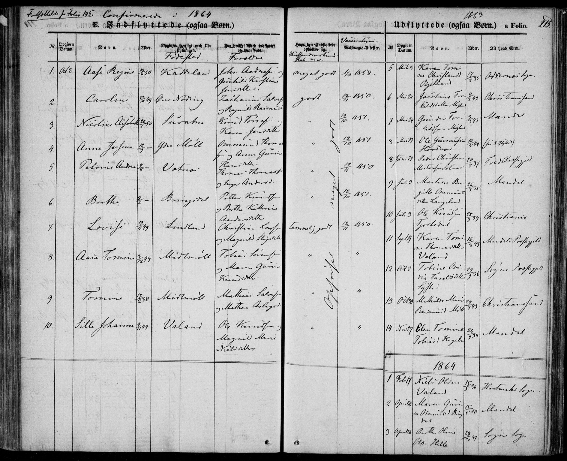 Holum sokneprestkontor, AV/SAK-1111-0022/F/Fa/Faa/L0005: Parish register (official) no. A 5, 1850-1864, p. 215