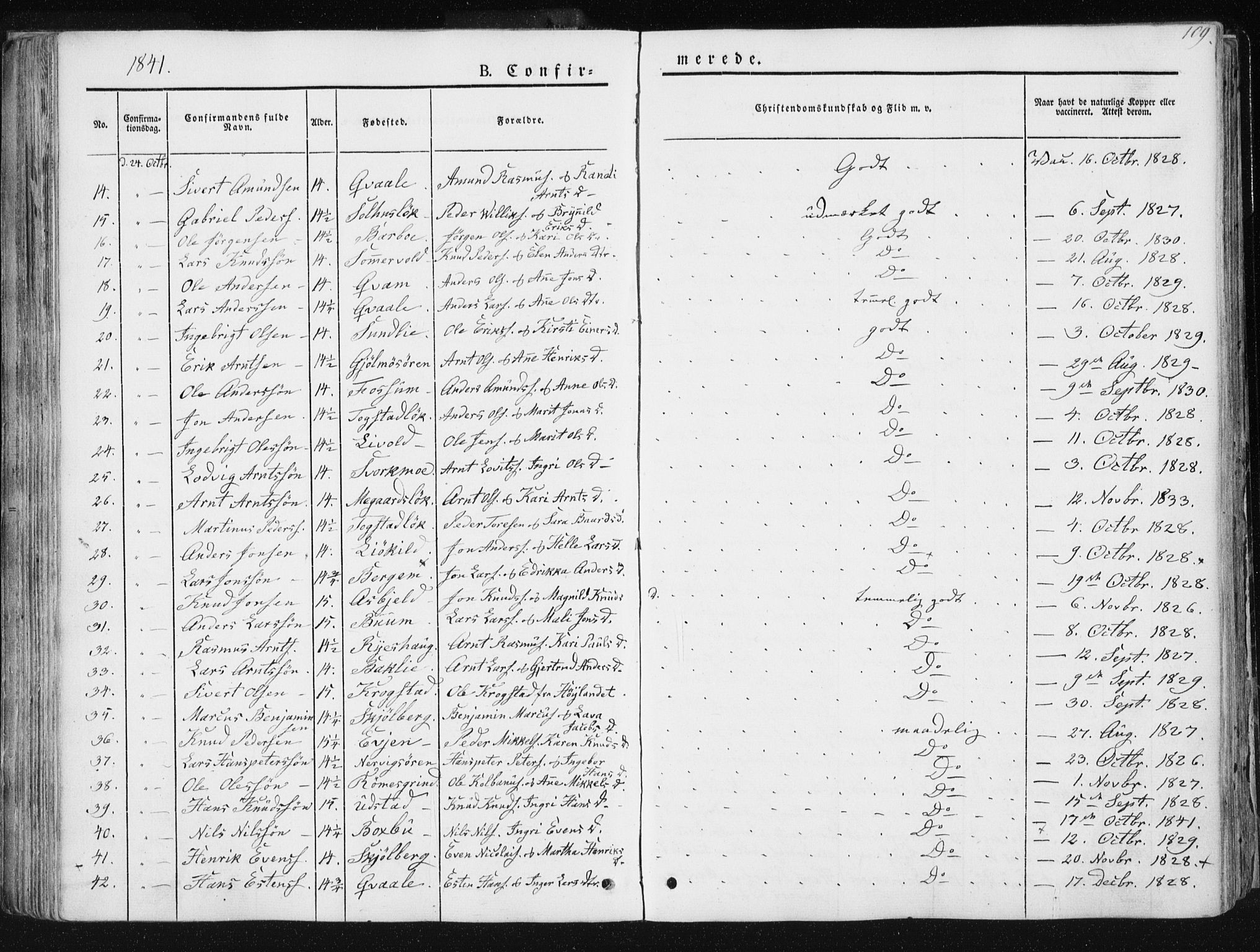 Ministerialprotokoller, klokkerbøker og fødselsregistre - Sør-Trøndelag, AV/SAT-A-1456/668/L0805: Parish register (official) no. 668A05, 1840-1853, p. 109